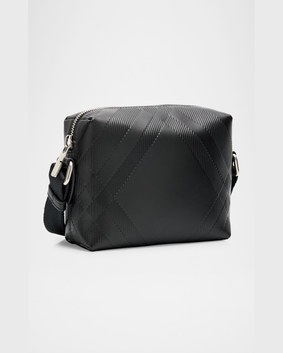 Burberry Men's Check Embossed Leather Mini Crossbody Bag In Black