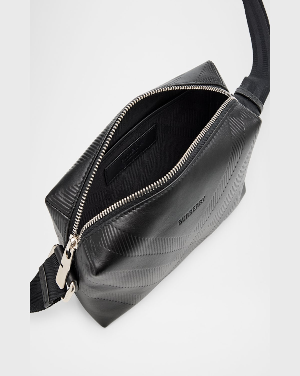 Burberry Men's Check Embossed Leather Mini Crossbody Bag In Black