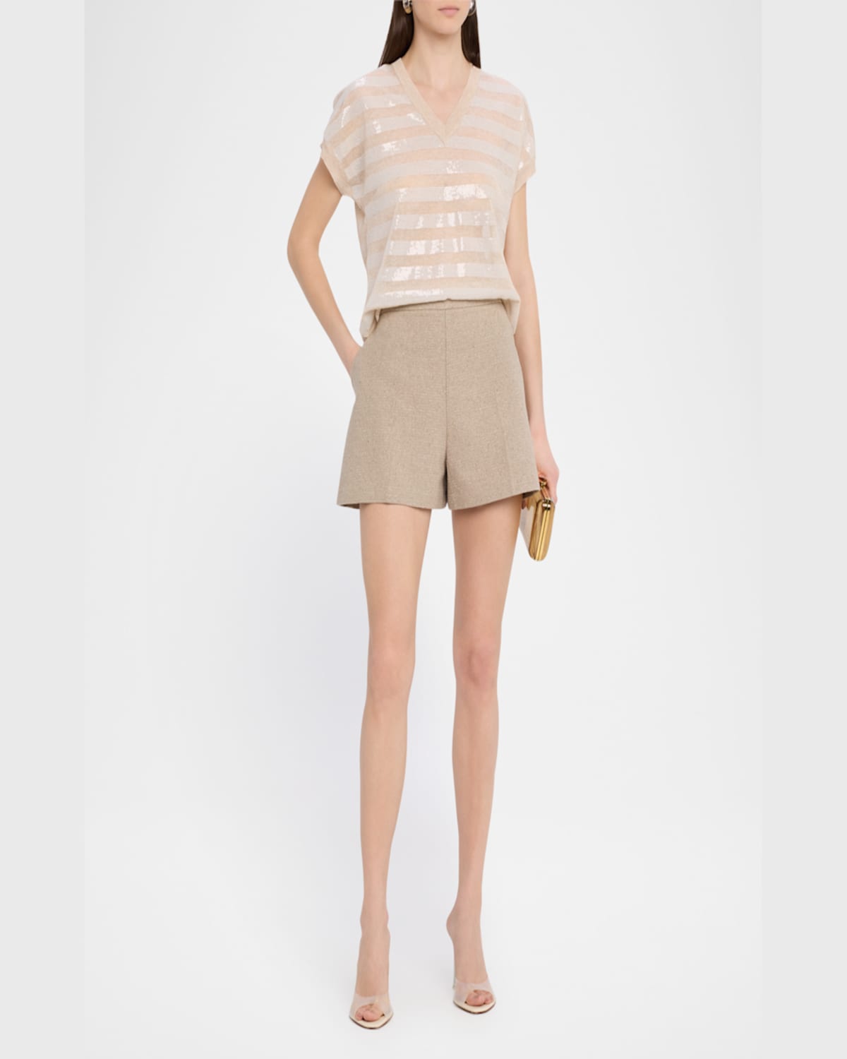 Kobi Halperin Eryx Wide-leg Tweed Shorts In Beige