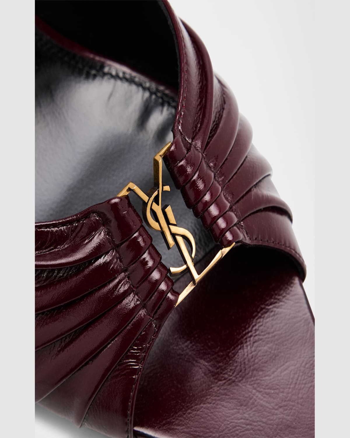 Saint Laurent Babylone Embellished Gathered Glossed-leather Mules In Bordeaux