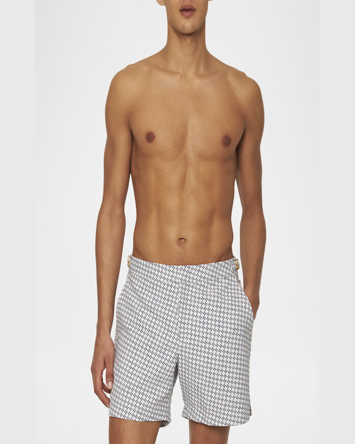 Orlebar Brown Bulldog Jacquard High Low Geo Swim Trunks In White