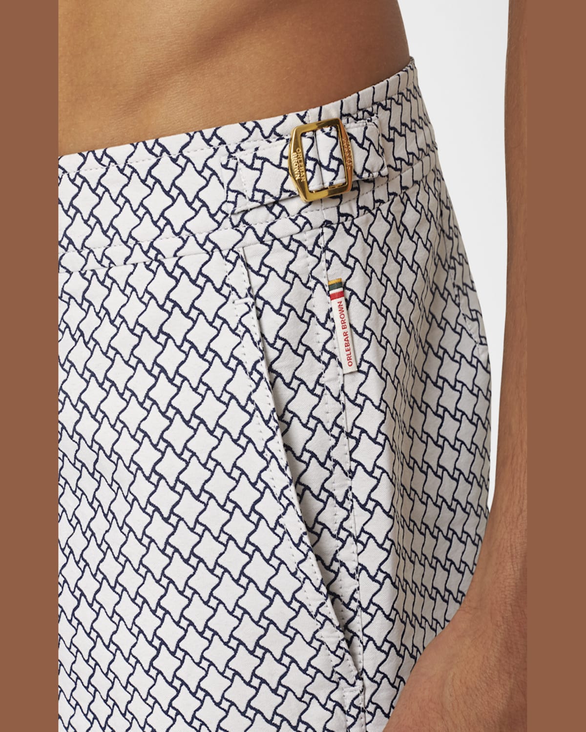 Orlebar Brown Bulldog Jacquard High Low Geo Swim Trunks In White