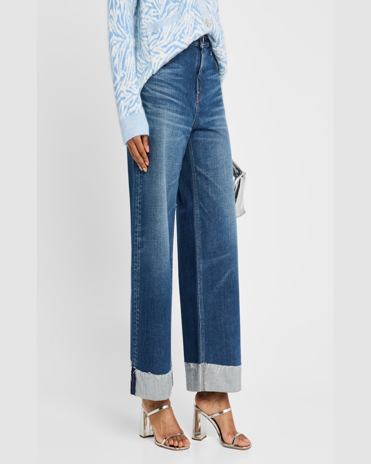 Moussy Vintage Levittown Wide-leg Cuffed Jeans In Blue