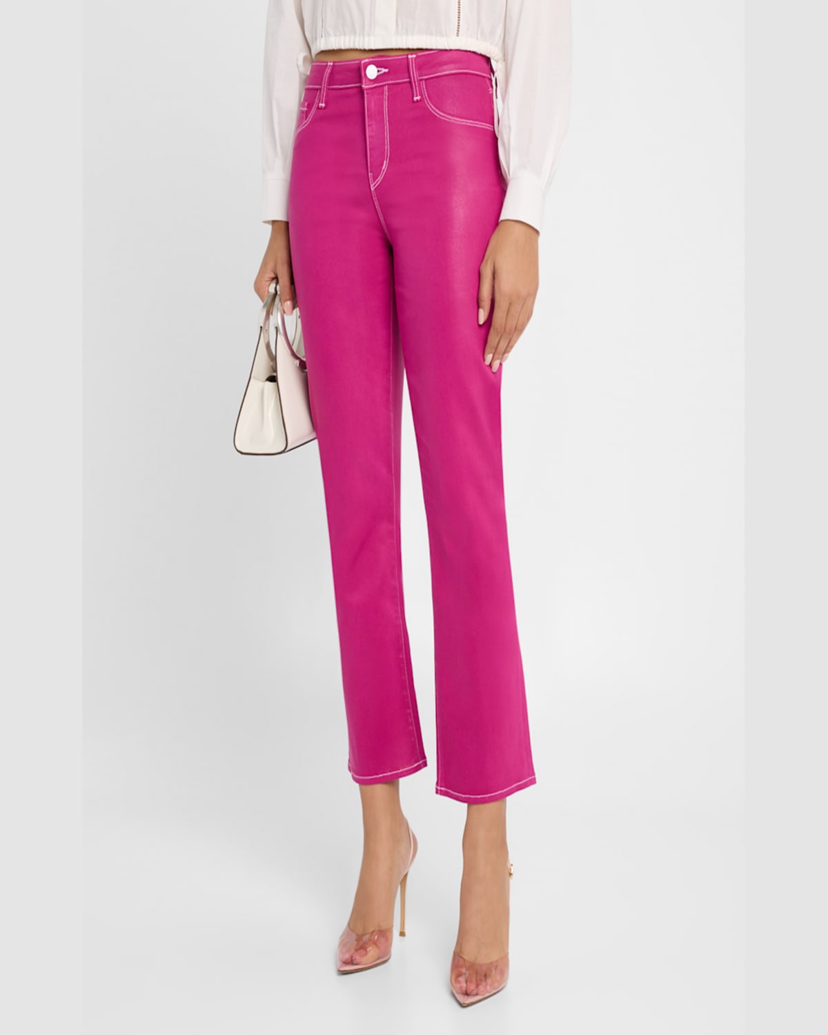 Shop L Agence Tati High-rise Cropped Micro Bootcut Jeans In Fst Fuschiawht Con Ct