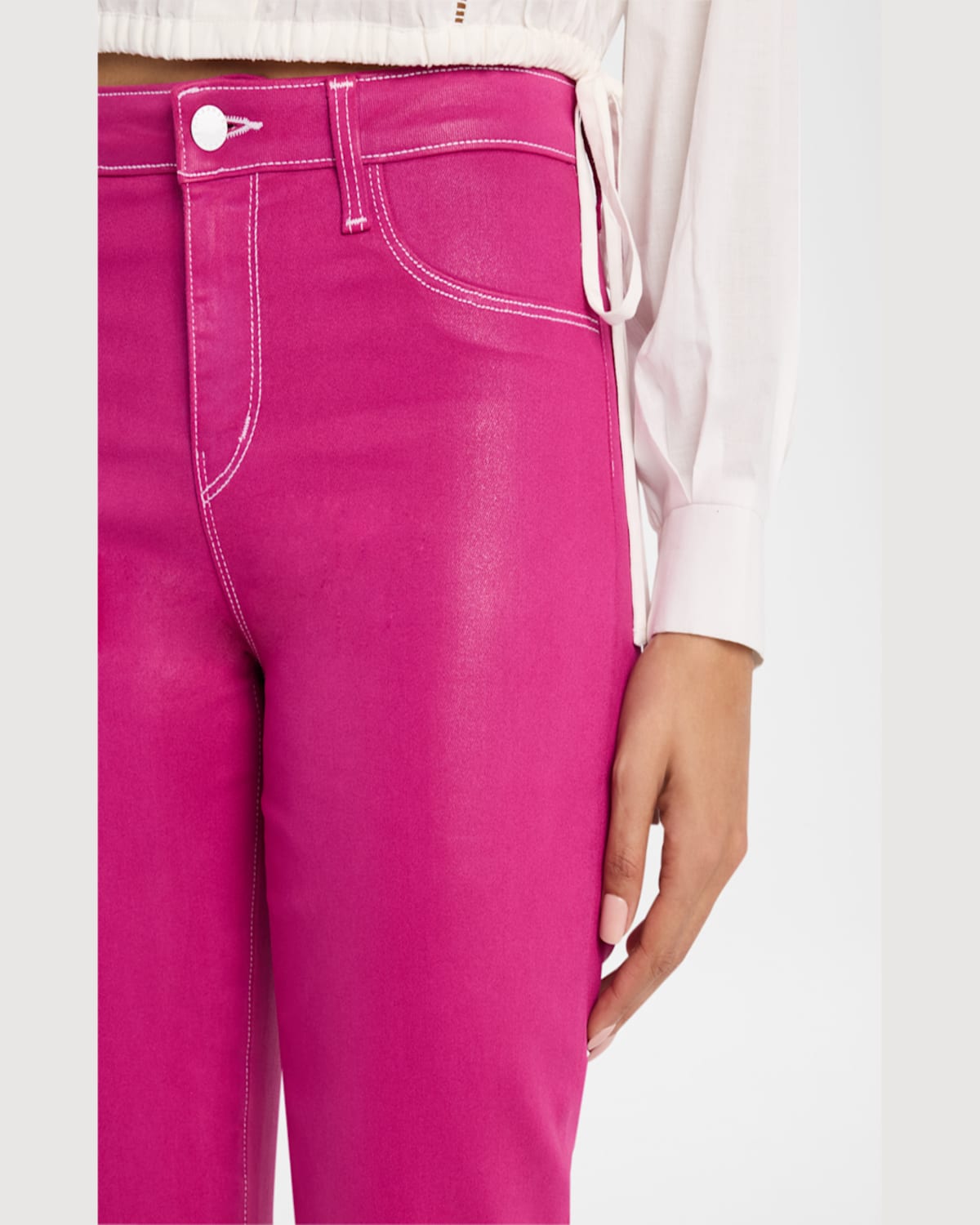 Shop L Agence Tati High-rise Cropped Micro Bootcut Jeans In Fst Fuschiawht Con Ct