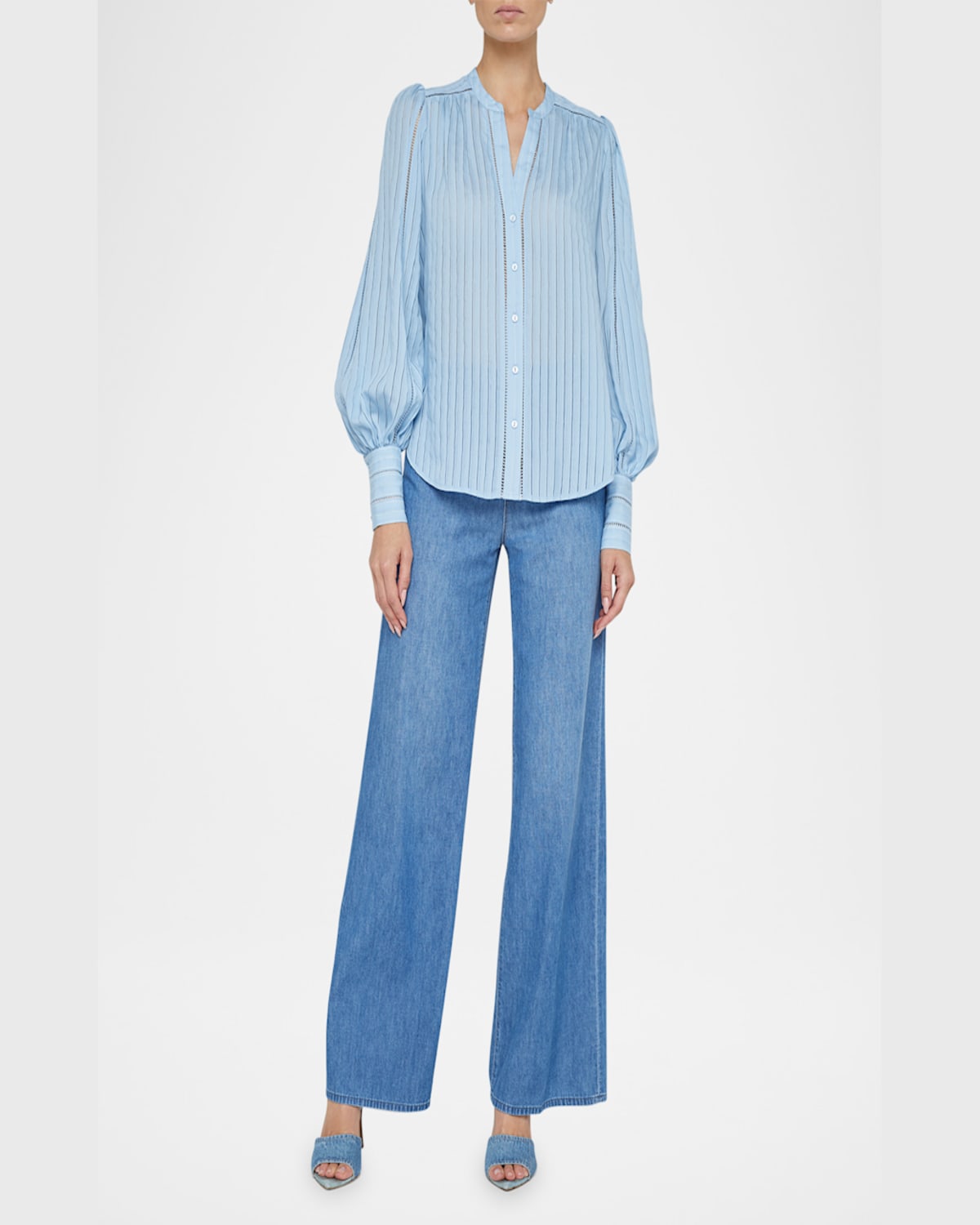 L Agence Kiera Ladder-trim Blouse In Light Blue Fog