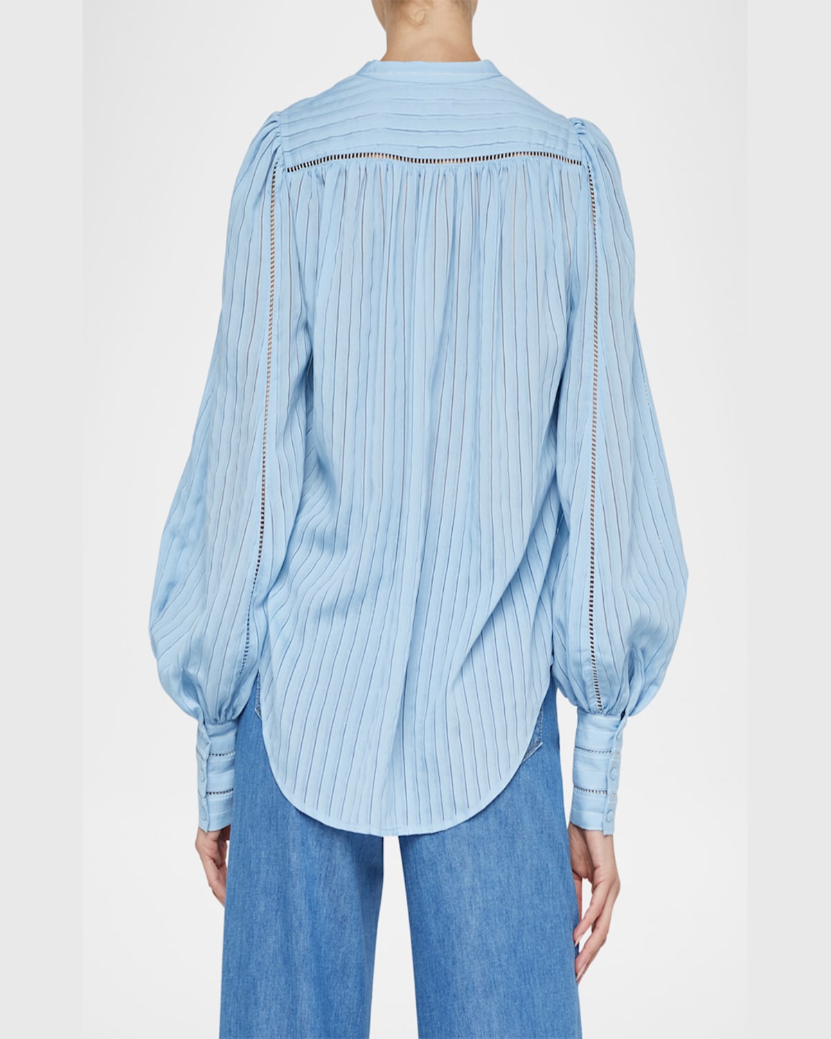 L Agence Kiera Ladder-trim Blouse In Light Blue Fog