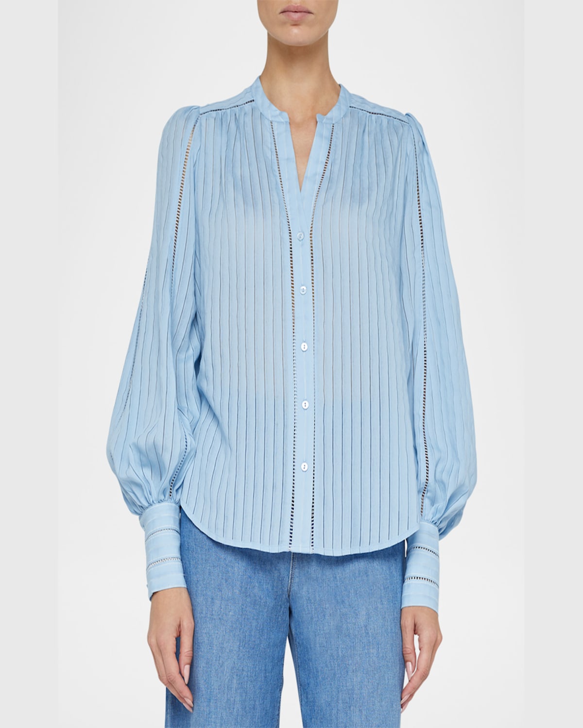 L Agence Kiera Ladder-trim Blouse In Light Blue Fog
