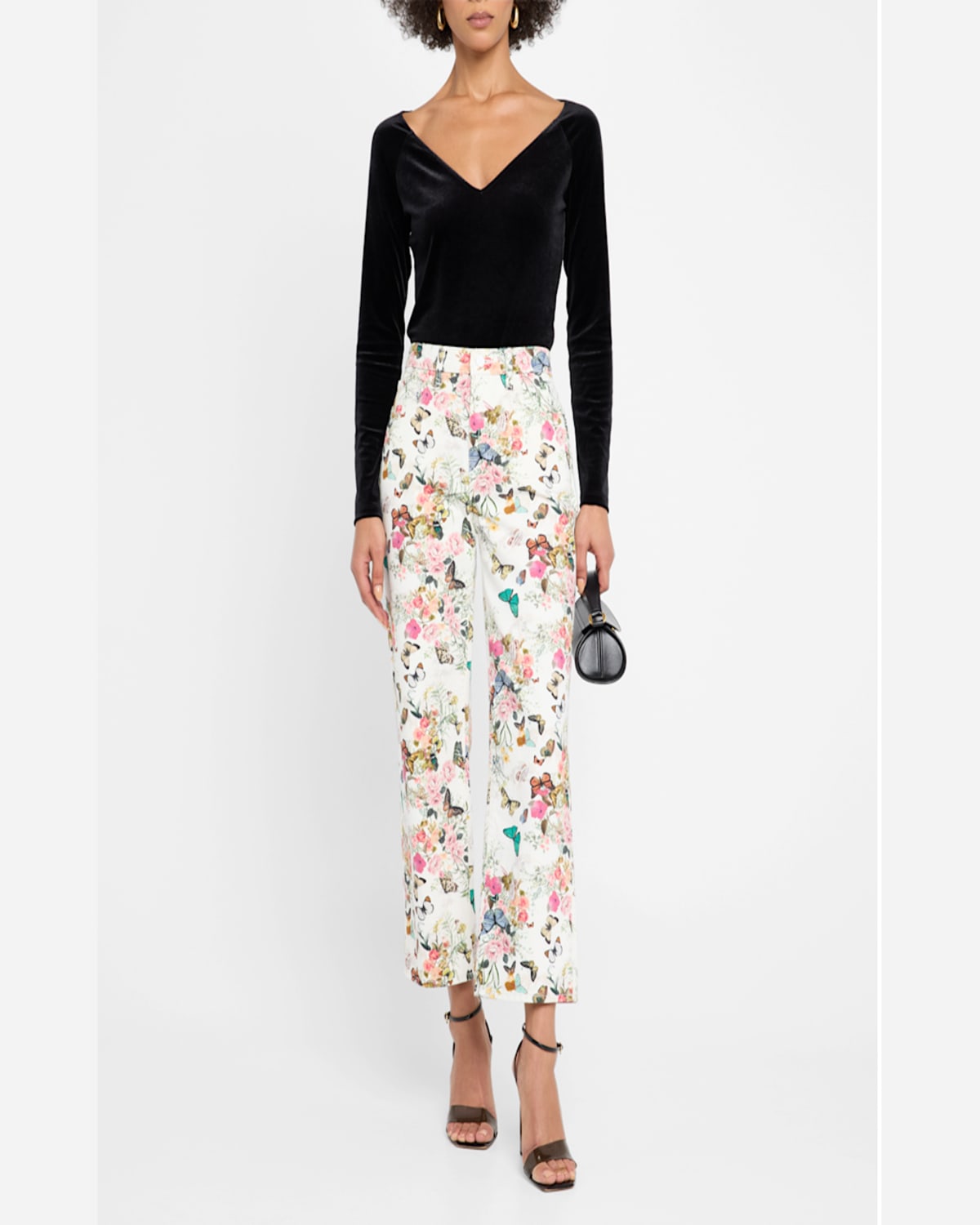 L Agence June Exclusive Print Crop Stovepipe Jeans In Wht Charonda Butterfly