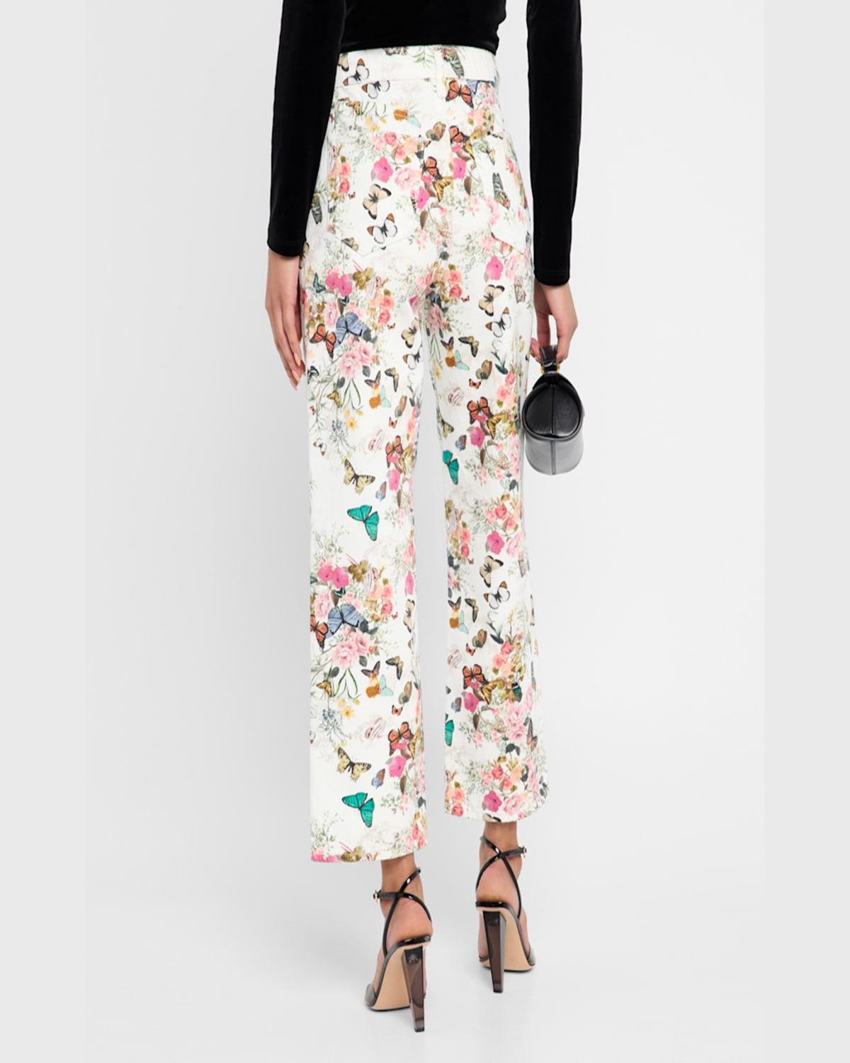 L Agence June Exclusive Print Crop Stovepipe Jeans In Wht Charonda Butterfly