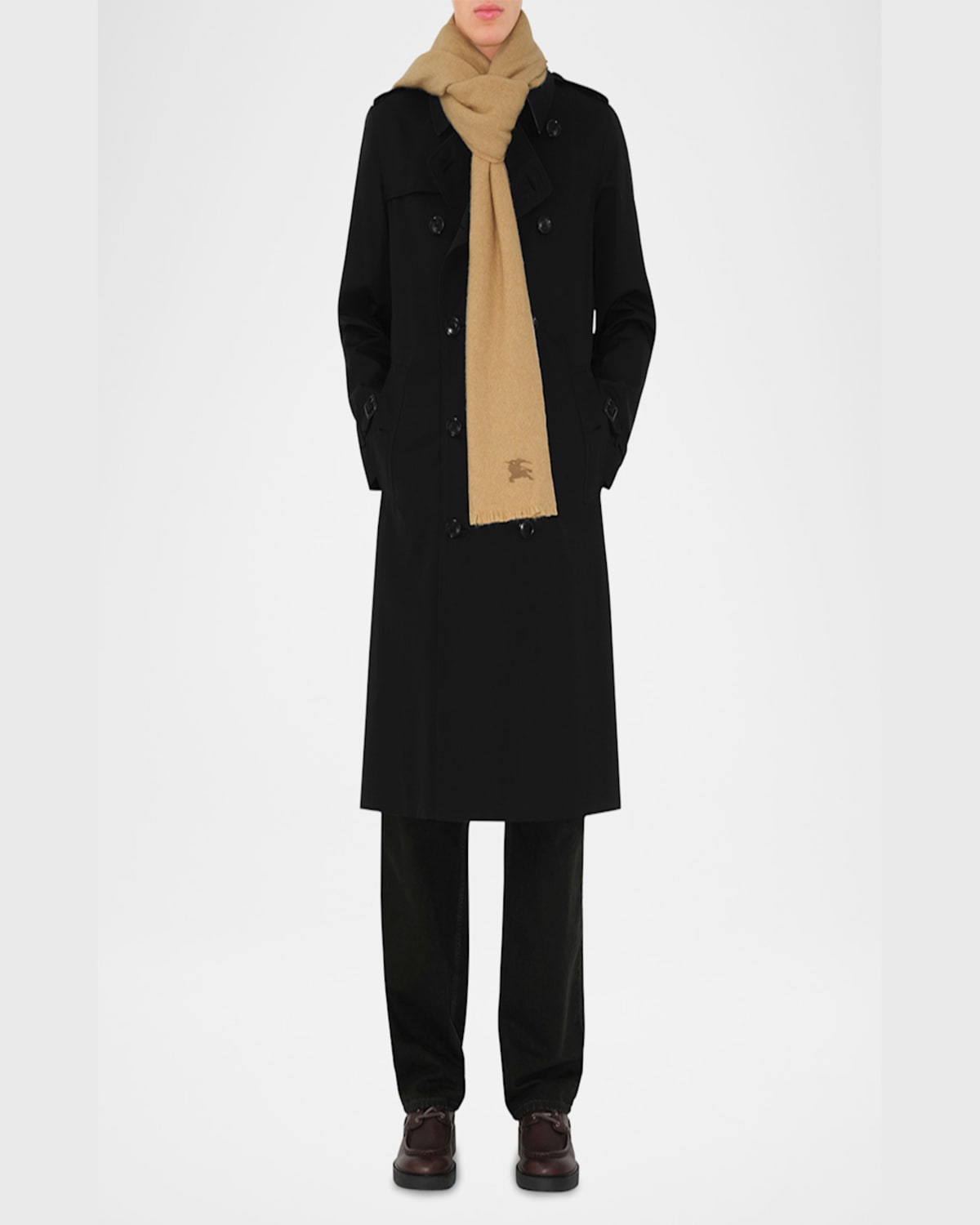 Burberry Cashmere Ekd Embroidered Scarf In Sand