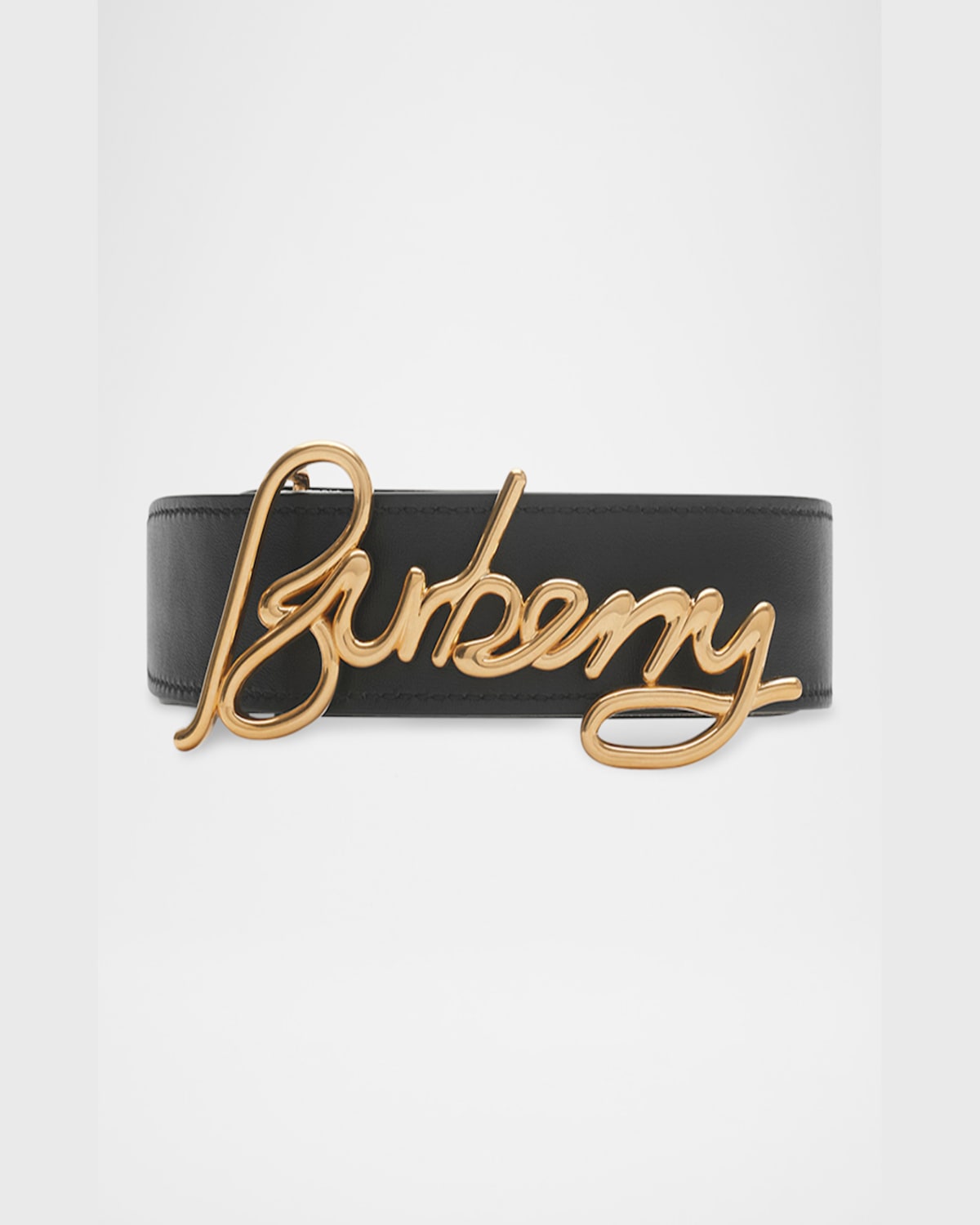 Burberry Reversible Script Logo Belt In Sand Check Black