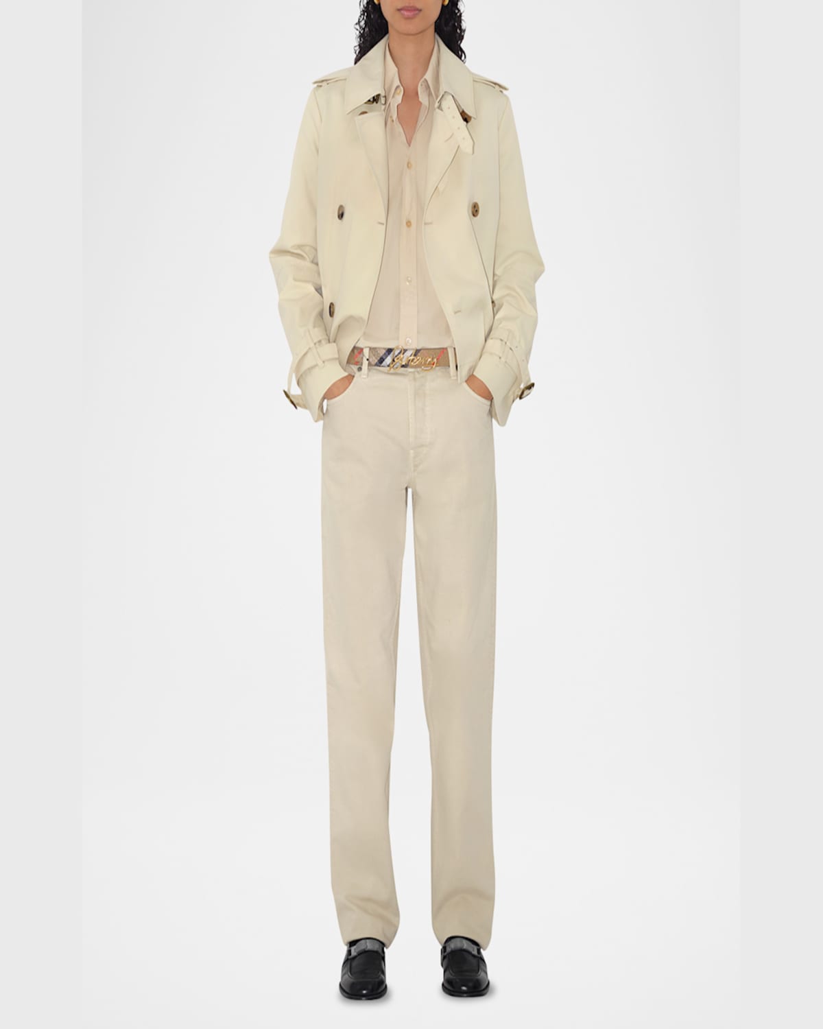 Burberry Reversible Script Logo Belt In Sand Check Black