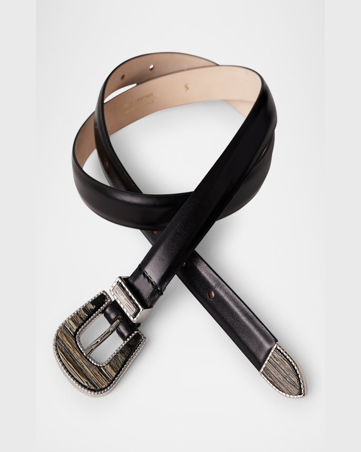 Dehanche Leather Belt In Black Onyx Inlay Silver