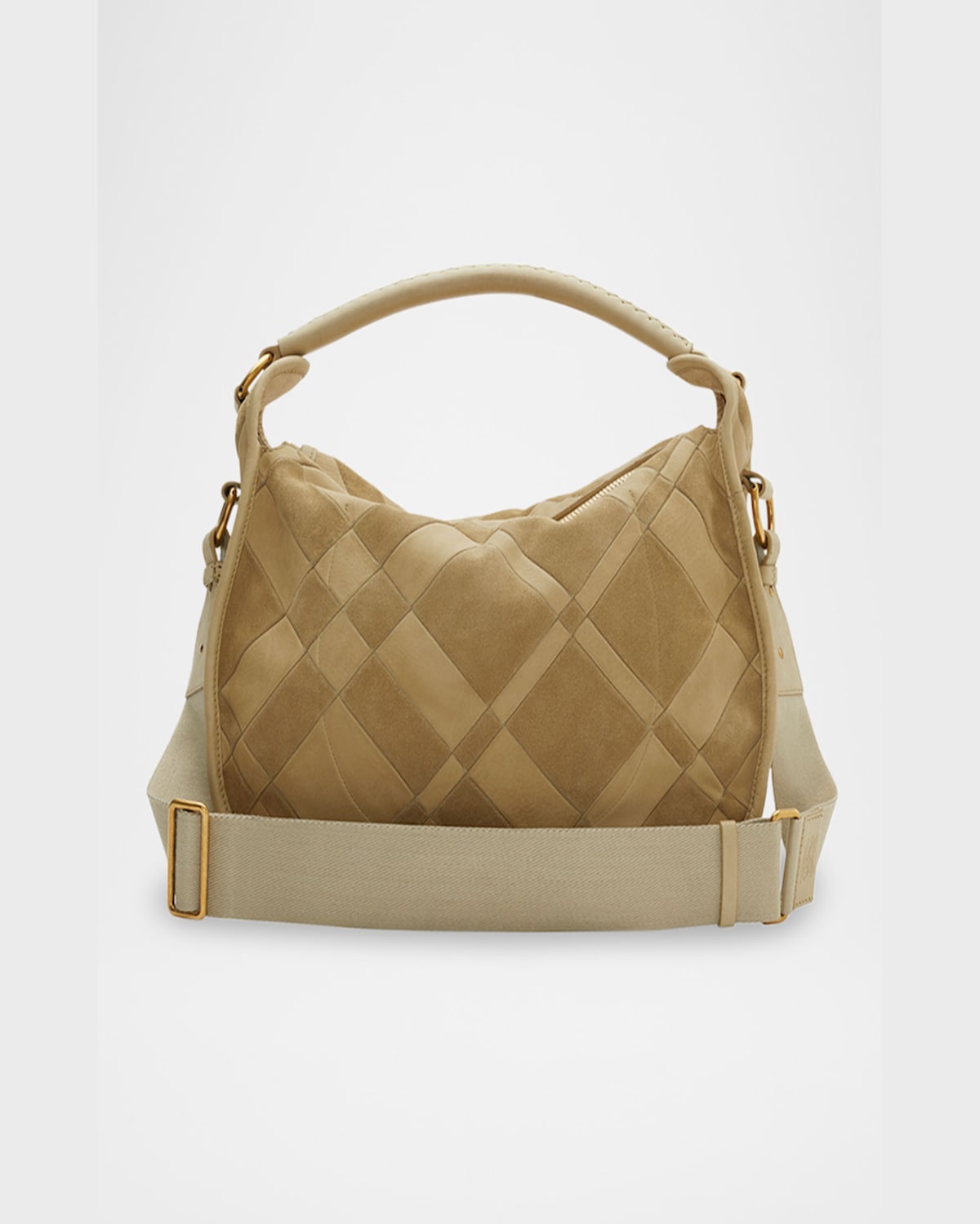 Burberry Clip Patchwork Suede Messenger Bag In Sandstorm