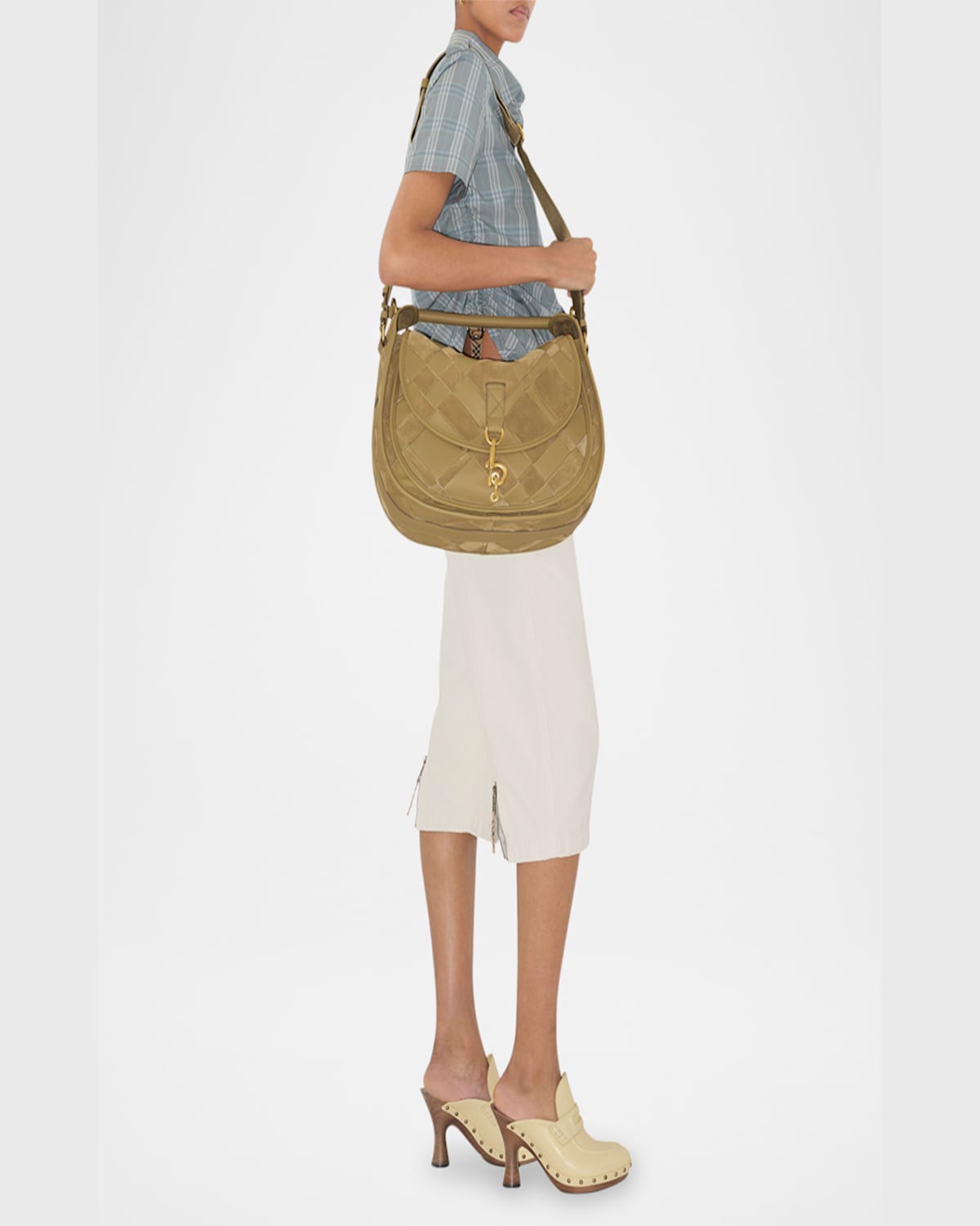 Burberry Clip Patchwork Suede Messenger Bag In Sandstorm