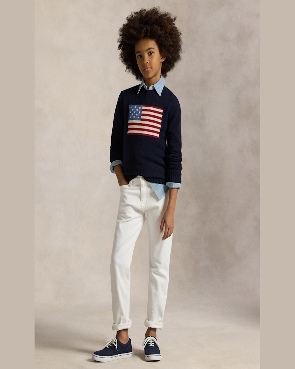 Ralph Lauren Boy's American Flag Cashmere Sweater In Refined Navy