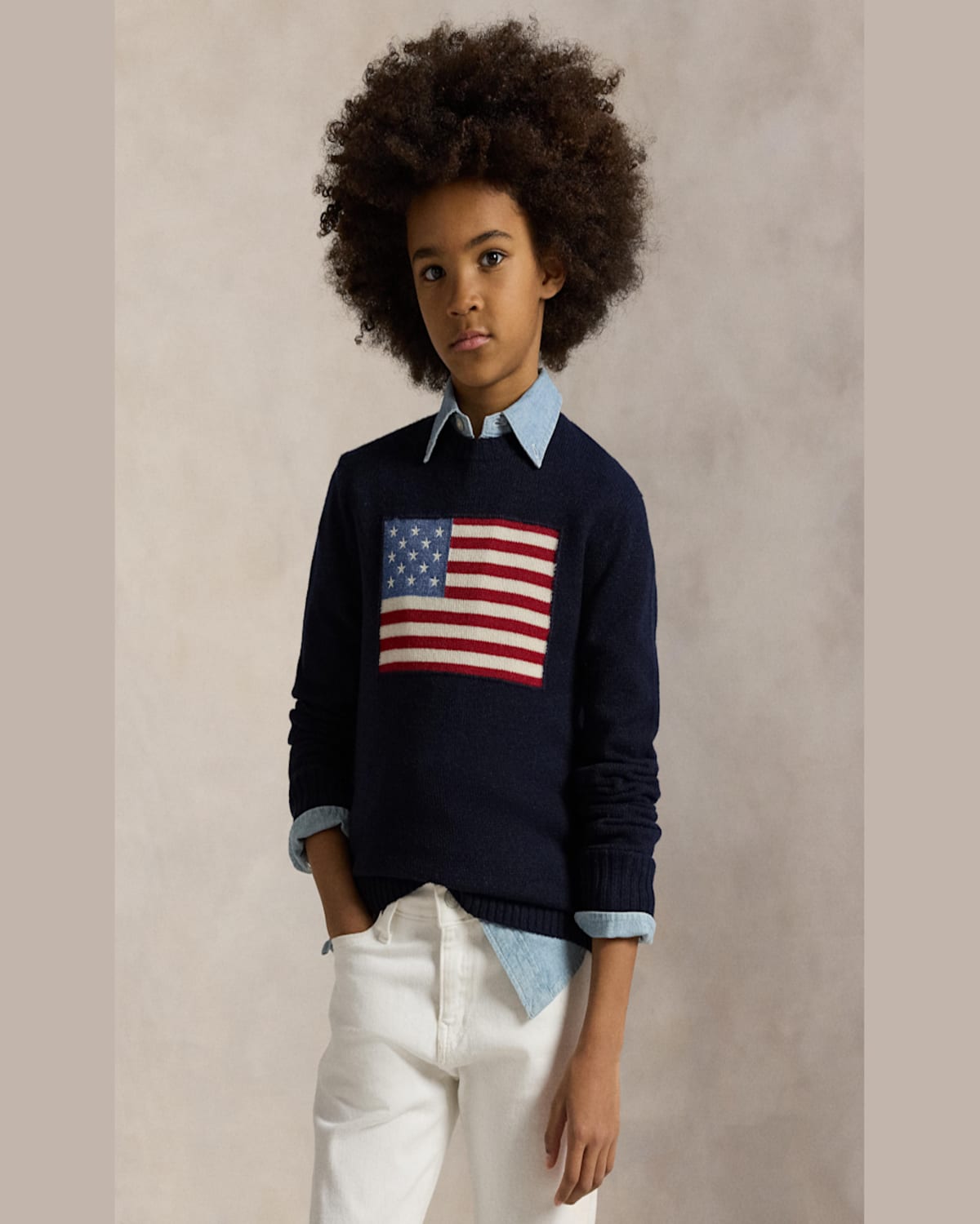 Ralph Lauren Boy's American Flag Cashmere Sweater In Refined Navy