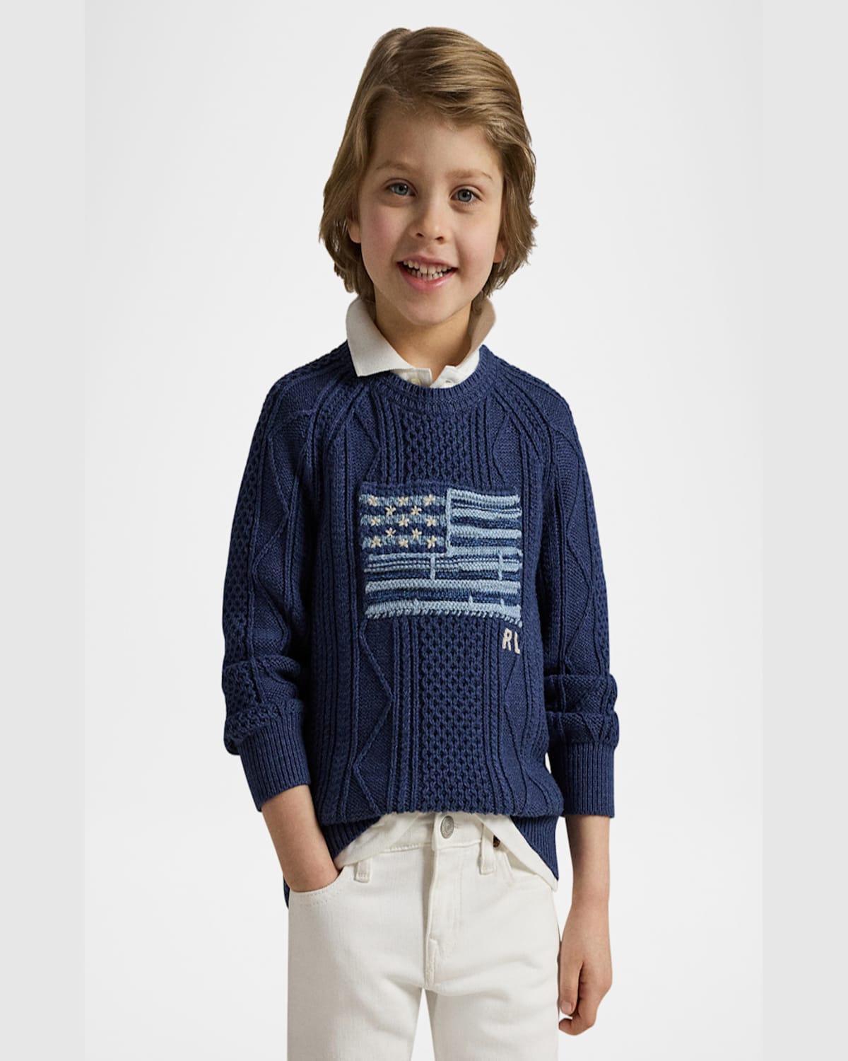 Ralph Lauren Boy's Cotton Faded Flag Sweater In Navy