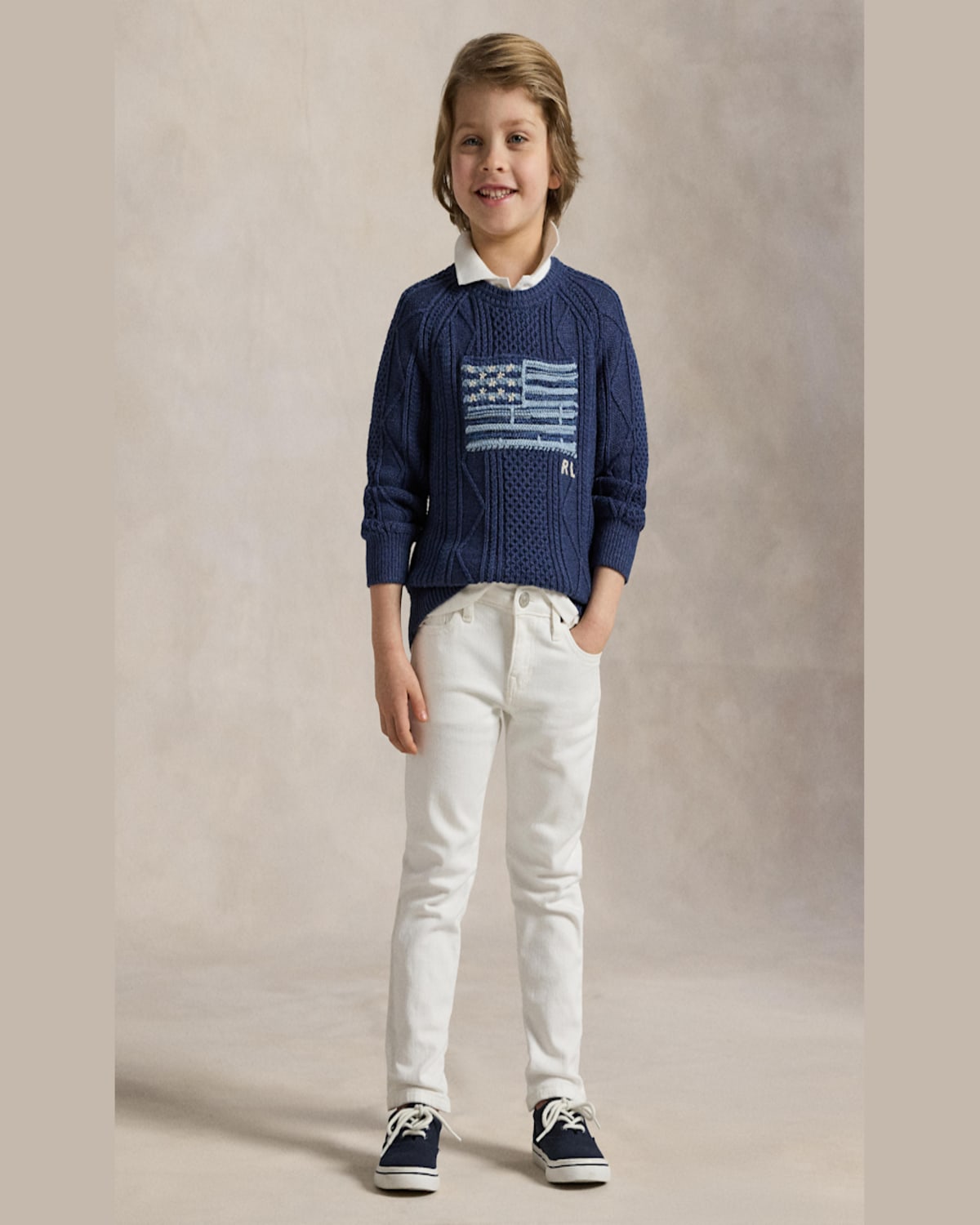 Ralph Lauren Boy's Cotton Faded Flag Sweater In Navy