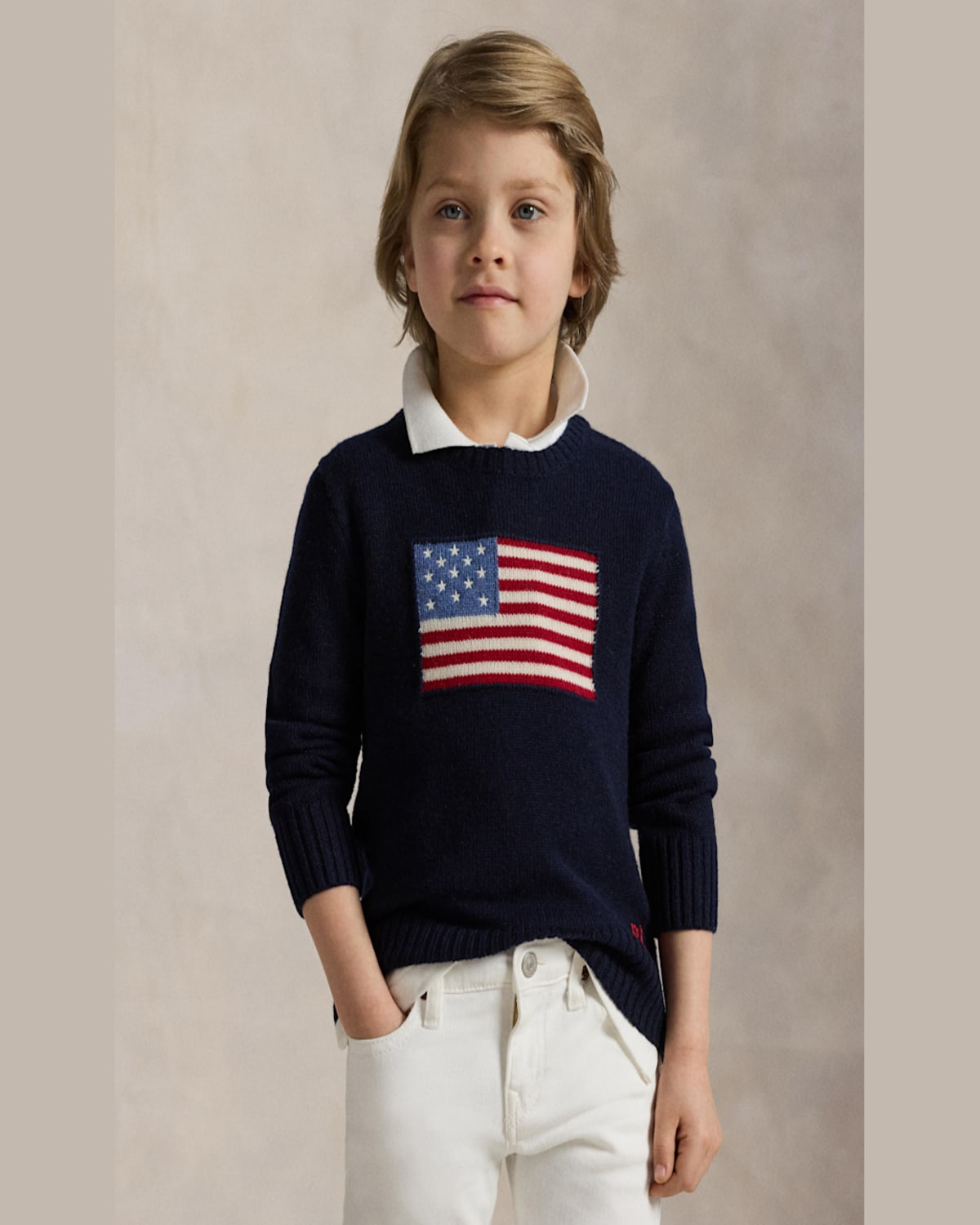 Ralph Lauren Boy's American Flag Cashmere Sweater In Refined Navy