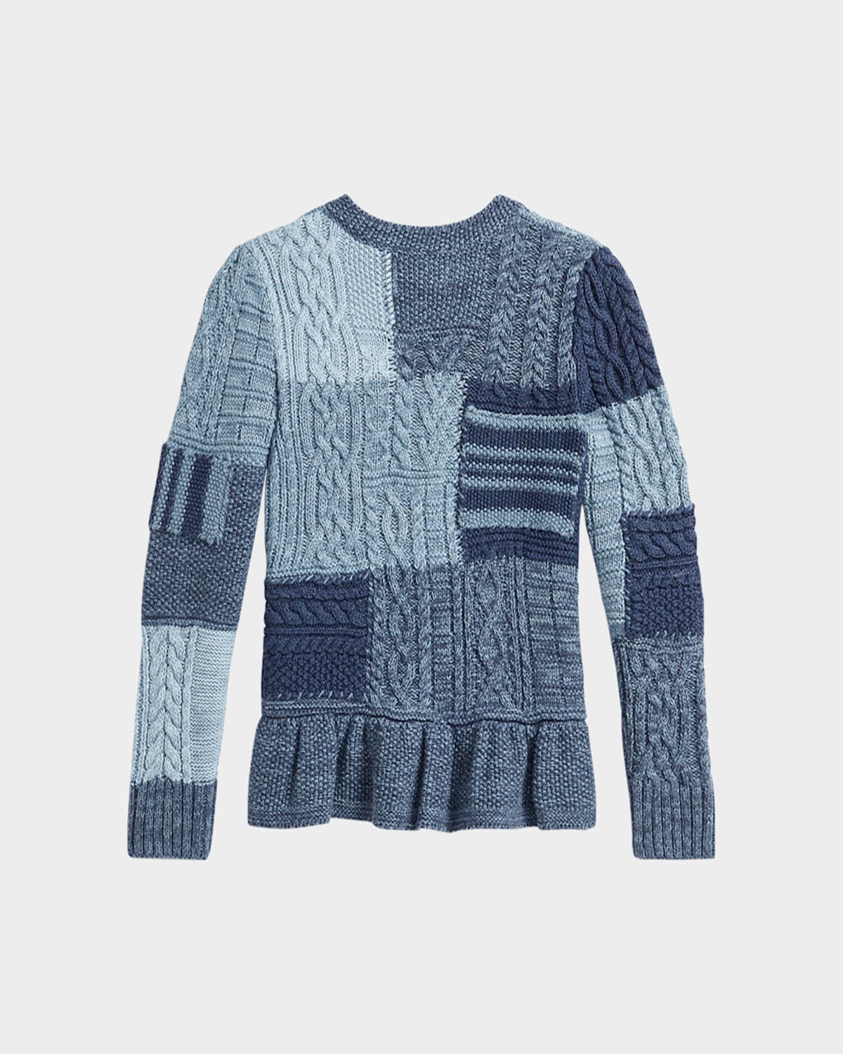 Shop Ralph Lauren Girl's Cotton Patchwork Cardigan Sweater In Blue Heather Multi