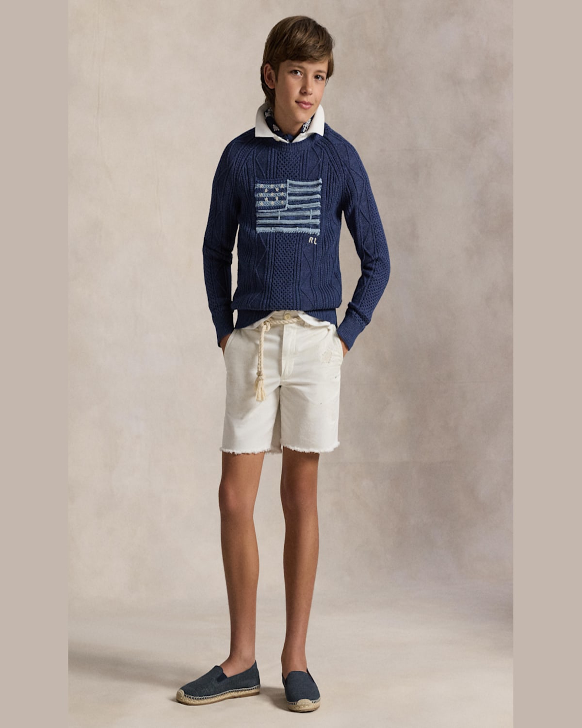 Ralph Lauren Boy's Cotton Faded Flag Sweater In Navy