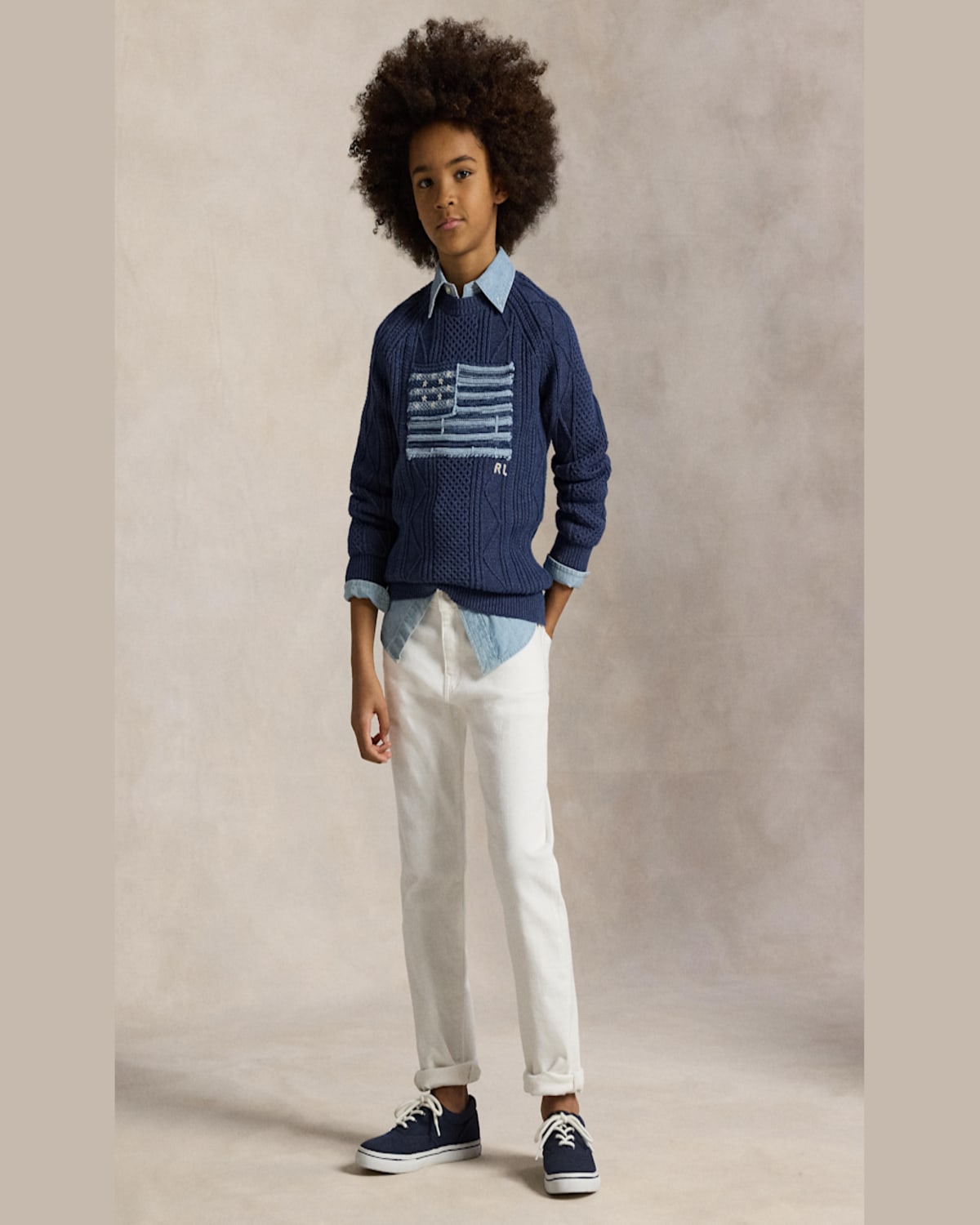 Ralph Lauren Boy's Cotton Faded Flag Sweater In Navy