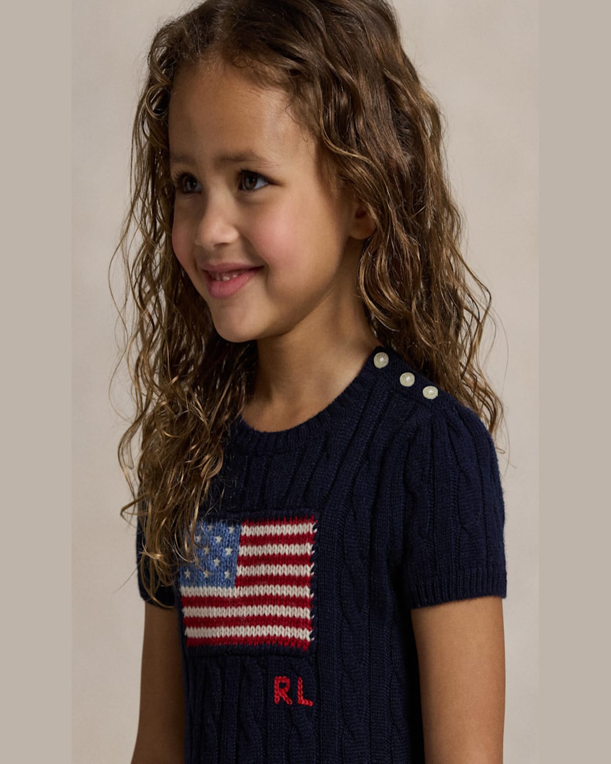 Ralph Lauren Girl's American Flag Cashmere Cable Knit Dress In Refined Navy Multi