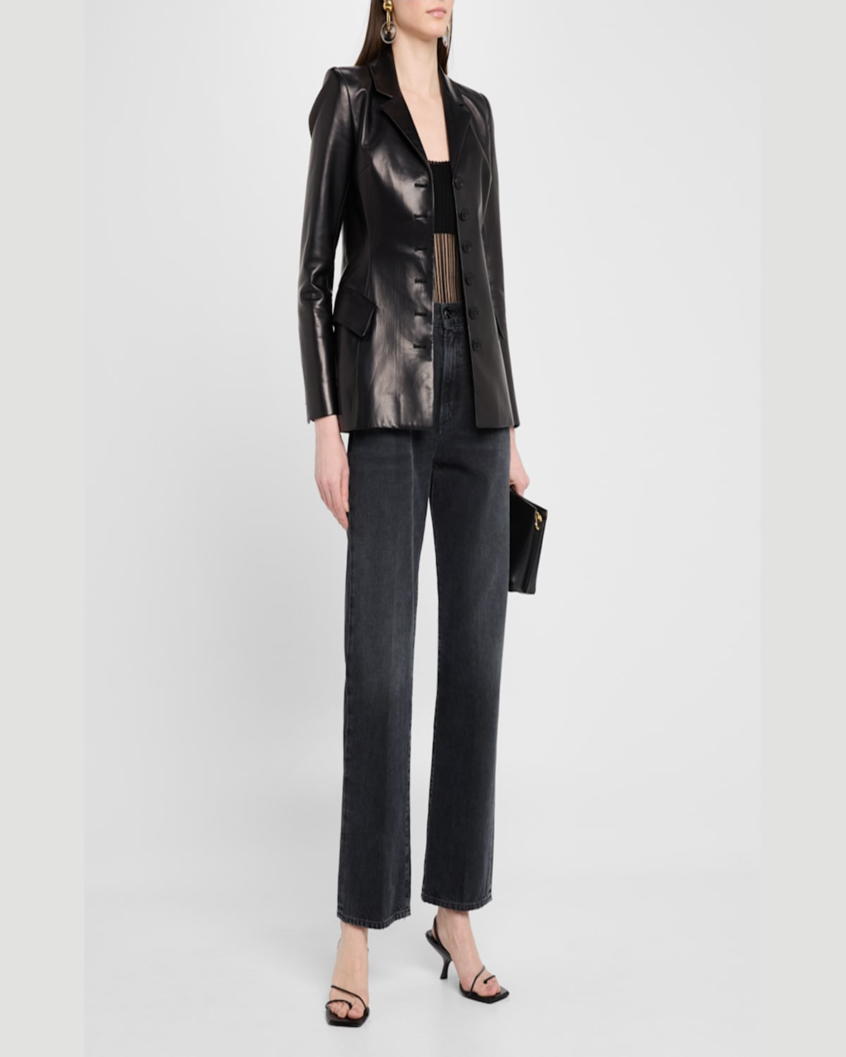 Salon 1884 Morelli Leather Single-breasted Bar Jacket In Black