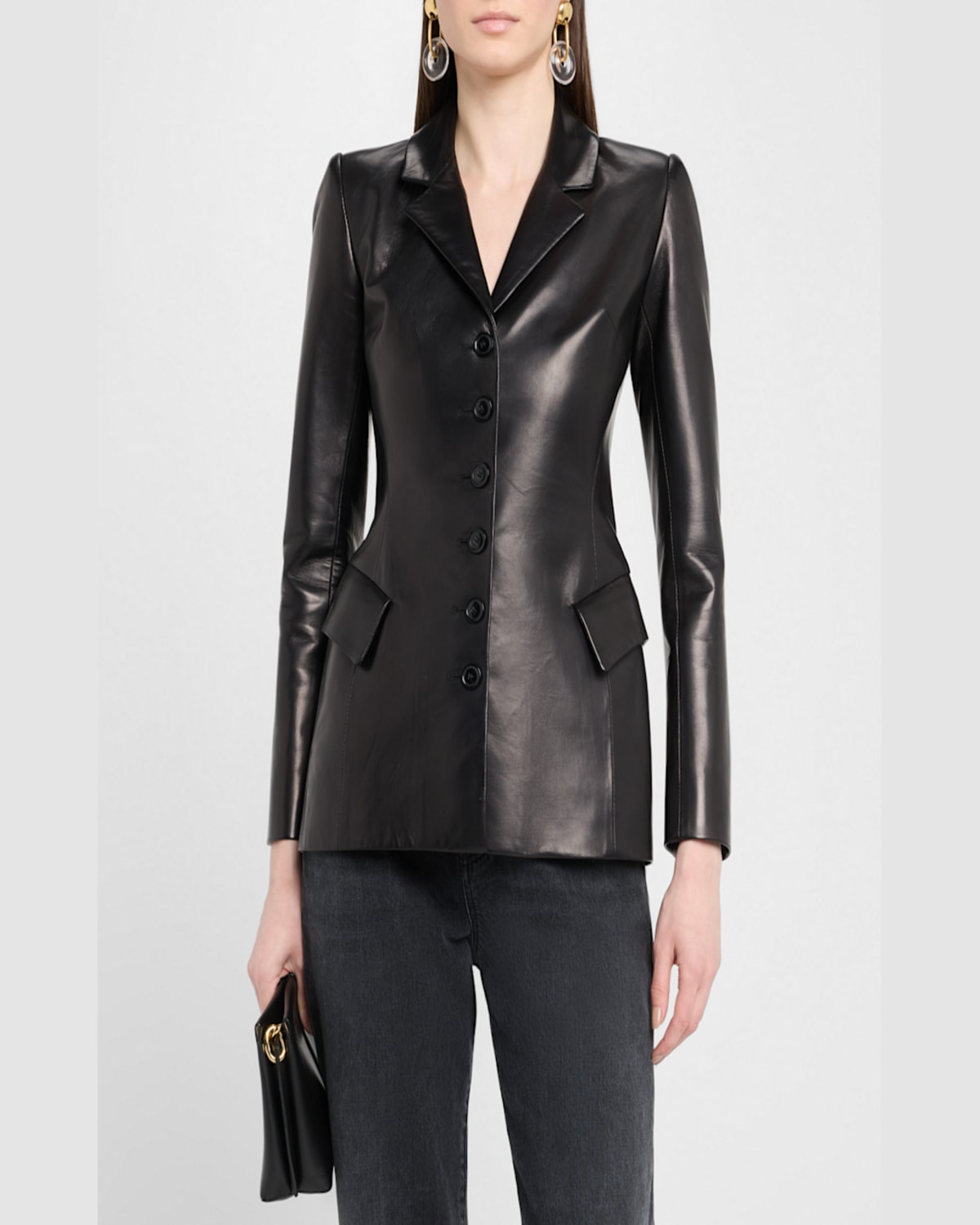 Salon 1884 Morelli Leather Single-breasted Bar Jacket In Black