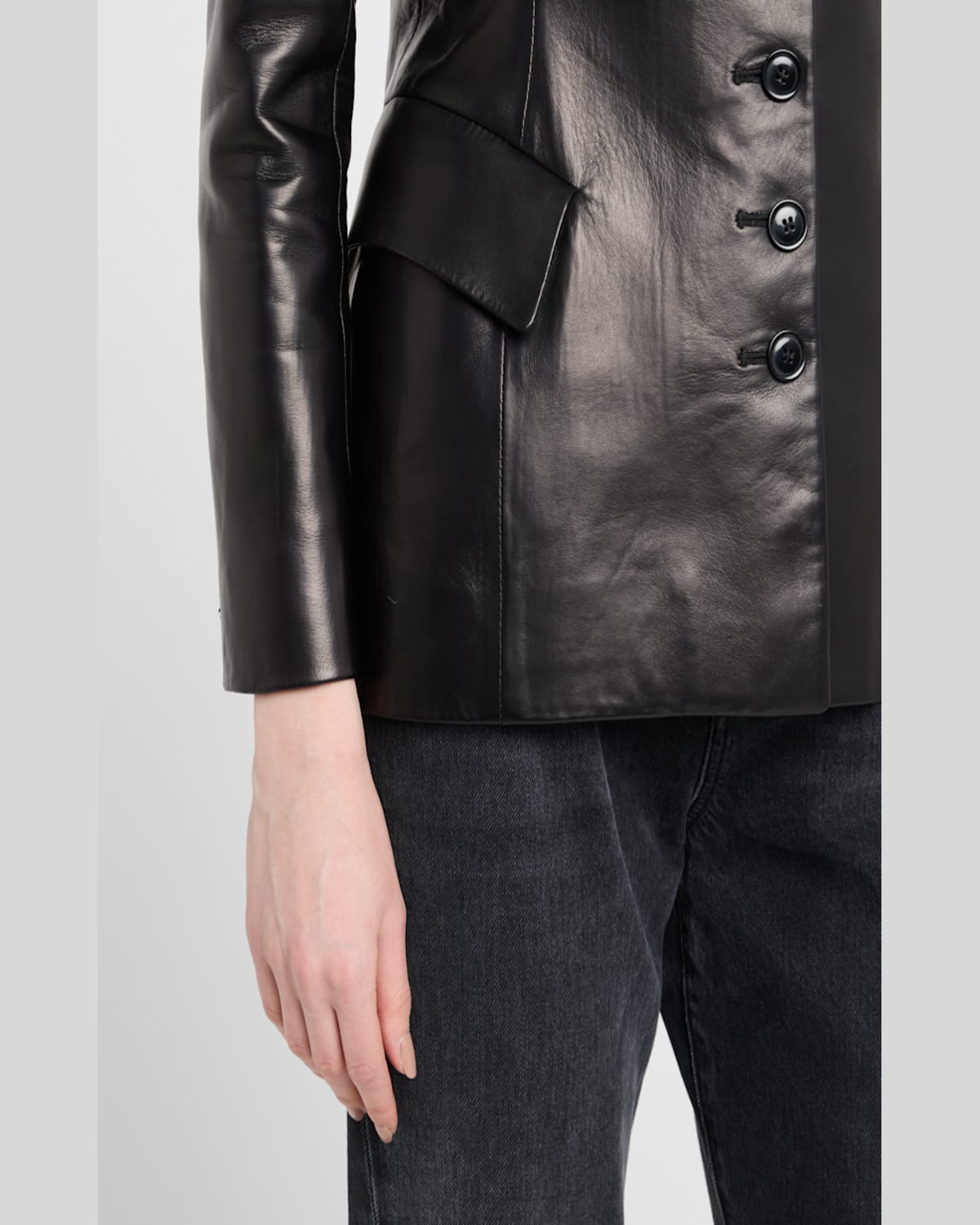 Salon 1884 Morelli Leather Single-breasted Bar Jacket In Black