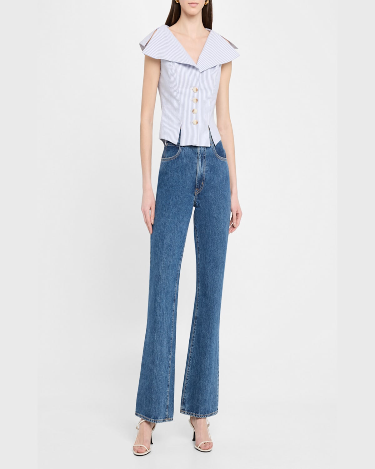 Salon 1884 Jacopo Seersucker Sailor Top In Cielo Stripe