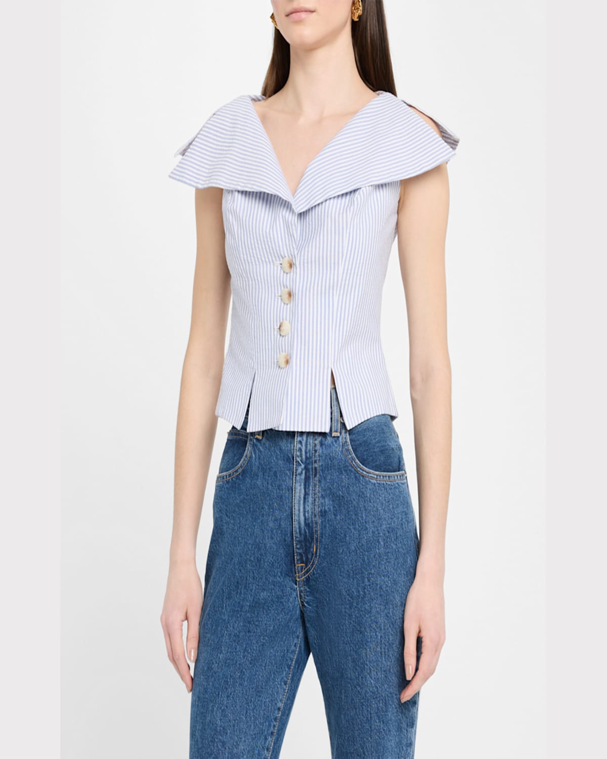 Salon 1884 Jacopo Seersucker Sailor Top In Cielo Stripe