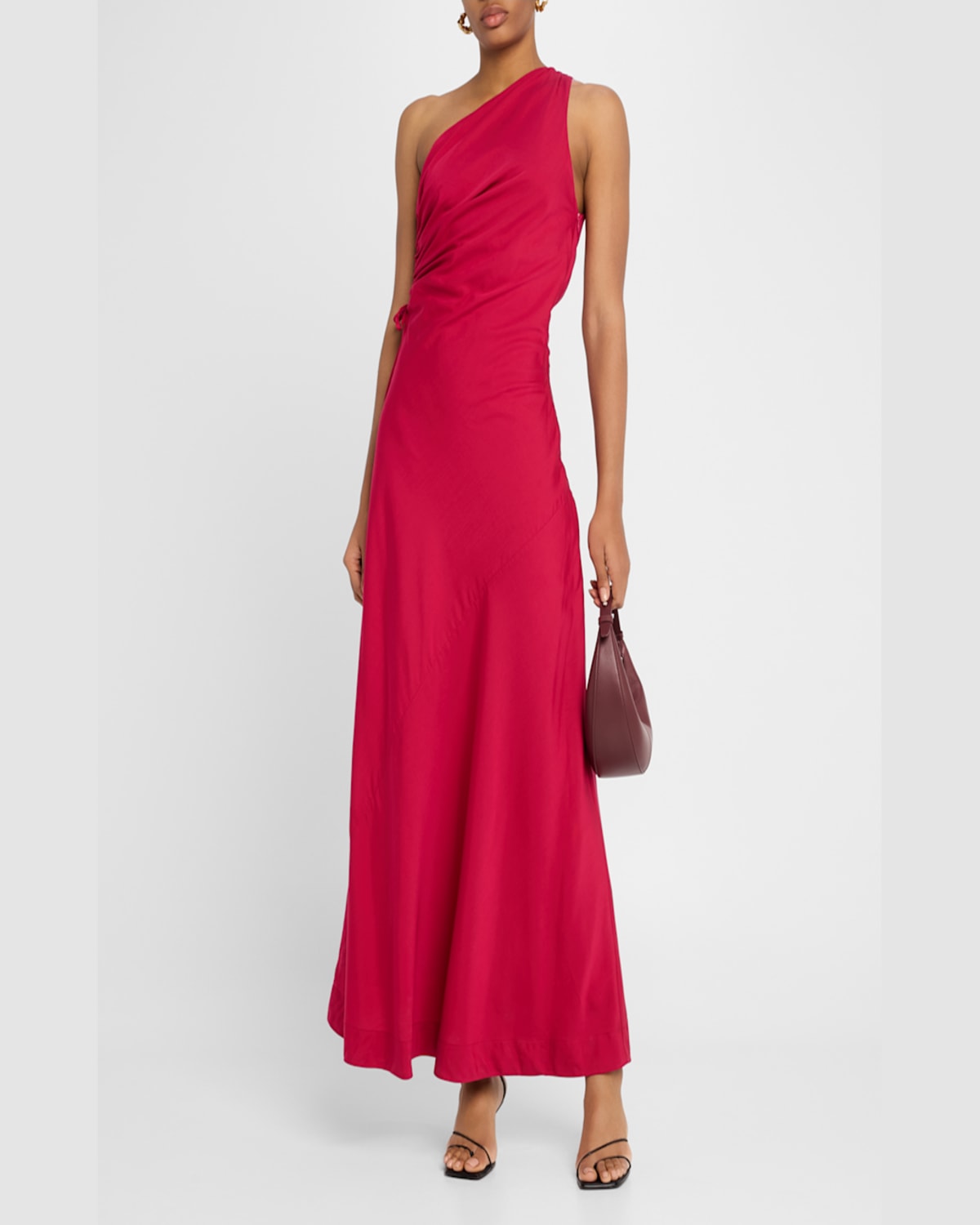 Faithfull The Brand Laureles One-shoulder Ruched Maxi Dress In Raspberry In Raspberry