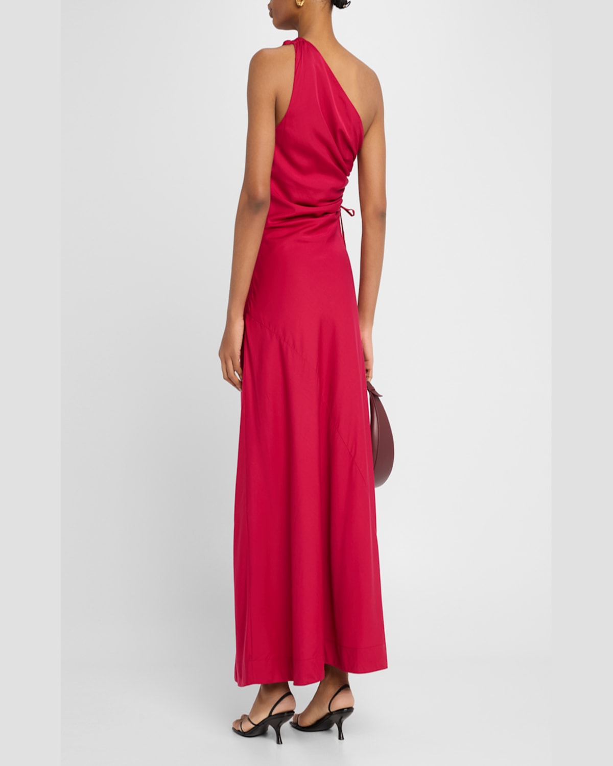 Faithfull The Brand Laureles One-shoulder Ruched Maxi Dress In Raspberry In Raspberry