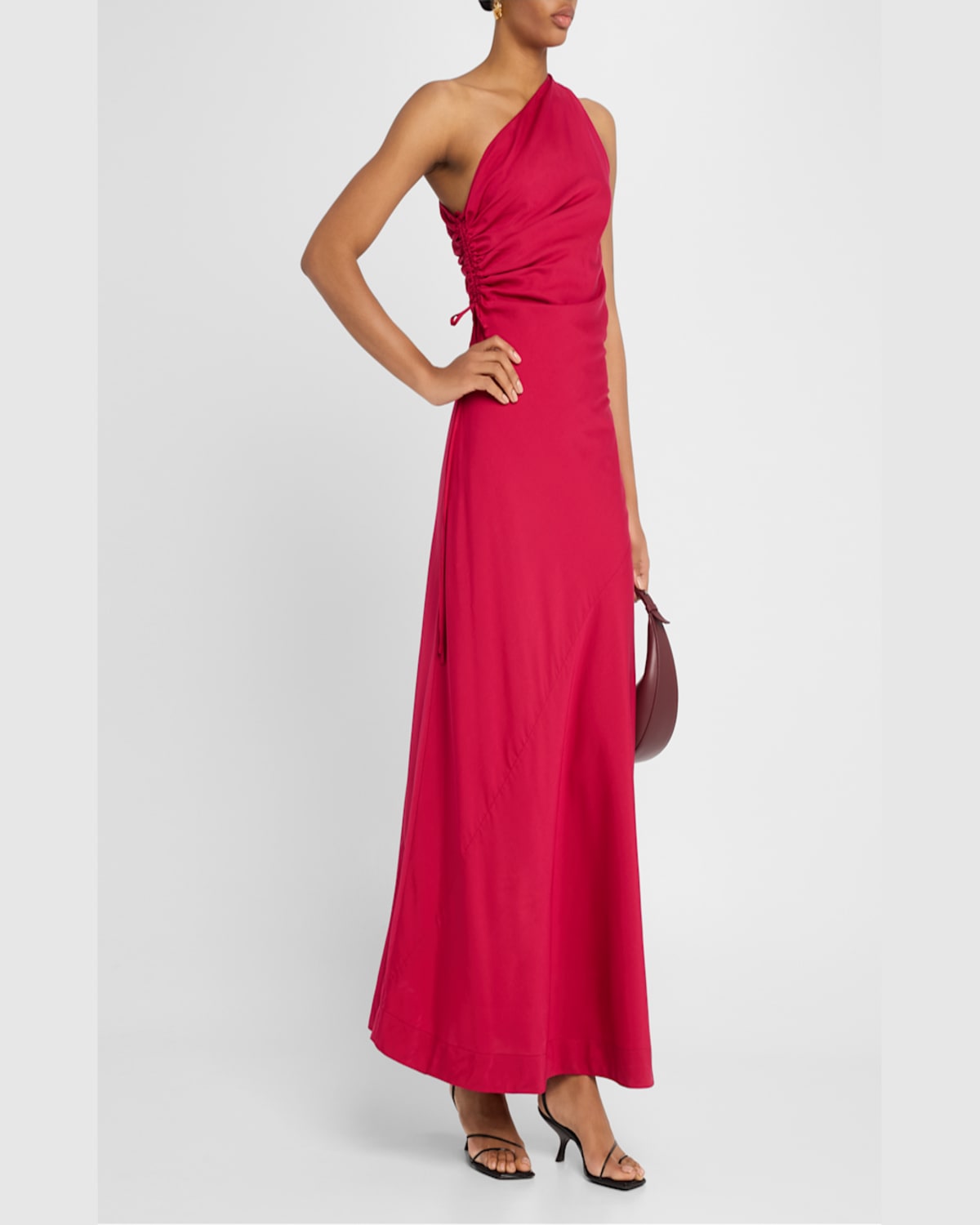 Faithfull The Brand Laureles One-shoulder Ruched Maxi Dress In Raspberry In Raspberry
