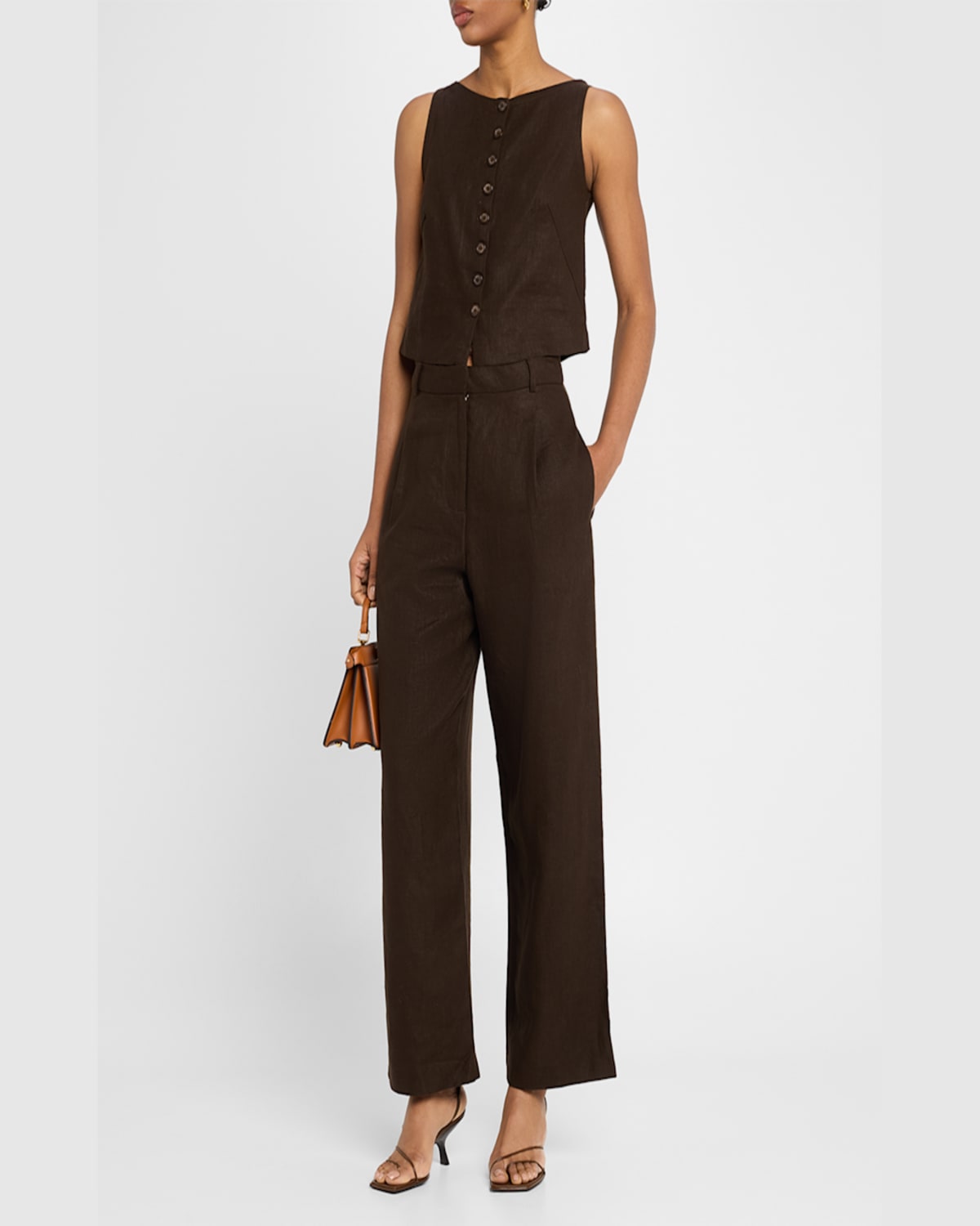 Faithfull The Brand Stevie Straight Linen Trousers In Coffee