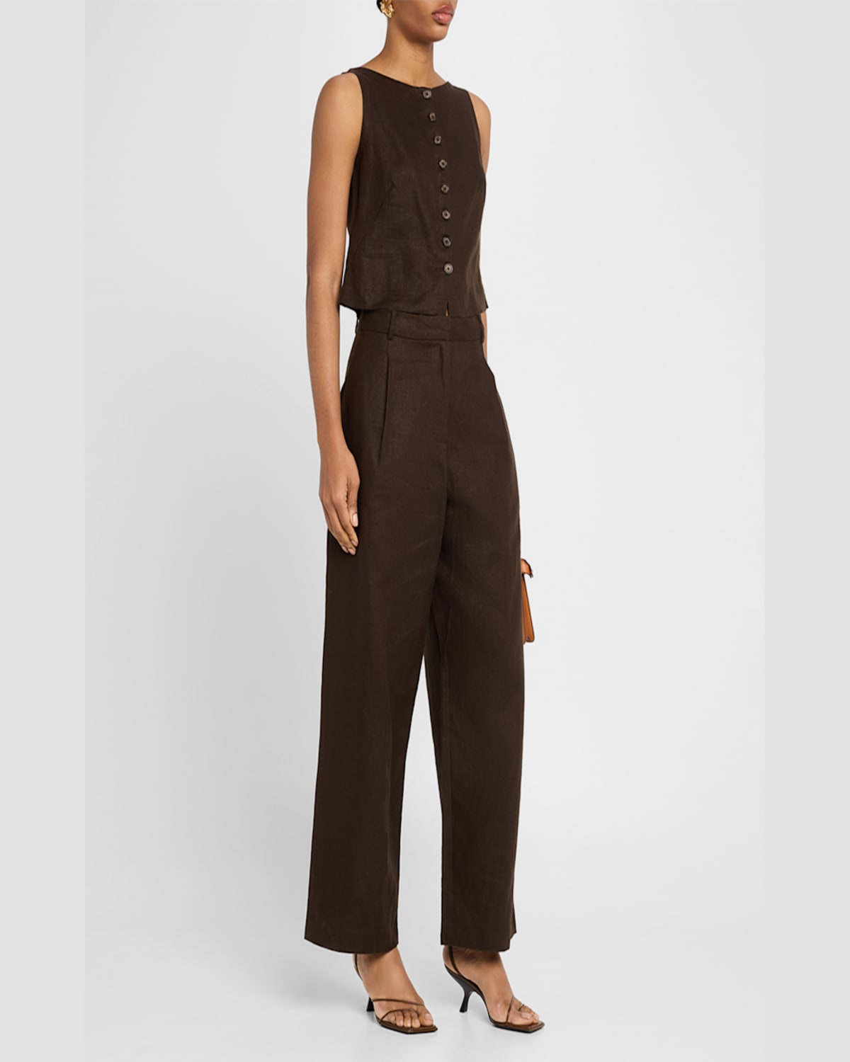 Faithfull The Brand Elia Cropped Linen Top In Coffee