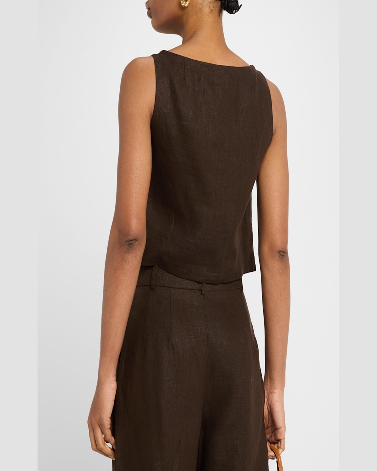 Faithfull The Brand Elia Cropped Linen Top In Coffee