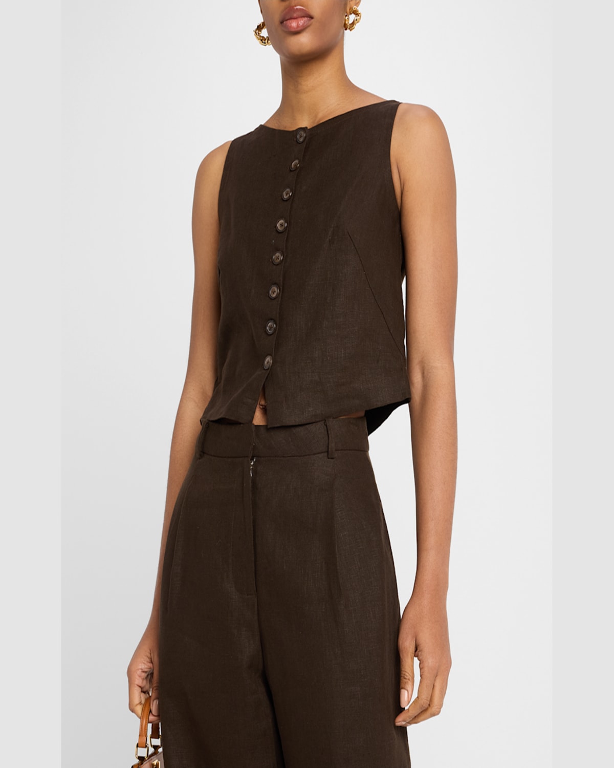 Faithfull The Brand Elia Cropped Linen Top In Coffee