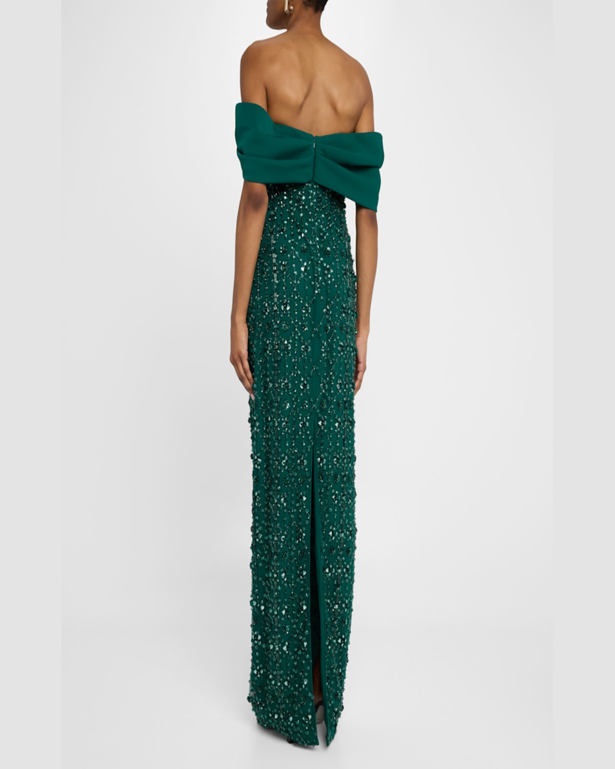 Pamella Roland Embroidered Tulle And Crepe Gown In Emerald