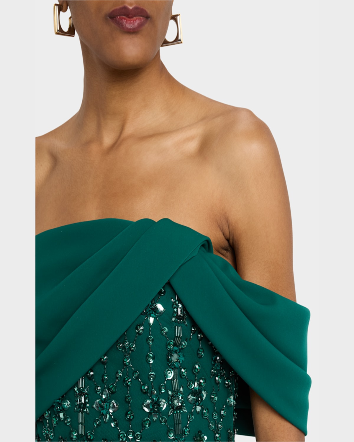 Pamella Roland Embroidered Tulle And Crepe Gown In Emerald
