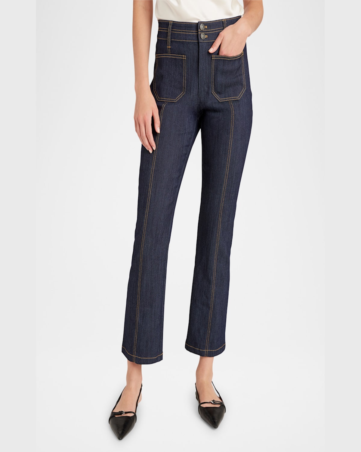 Cinq À Sept Dorothea Denim Patch Pocket Pants In Indigo