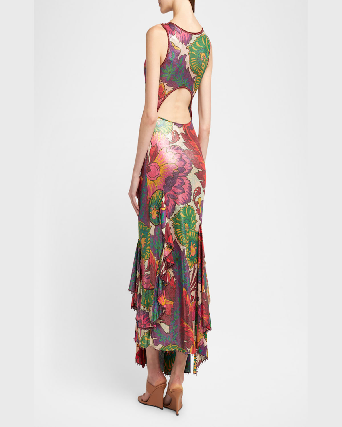 Etro Laminated Jersey Dress With Maxi Floral Print In Print On White Base