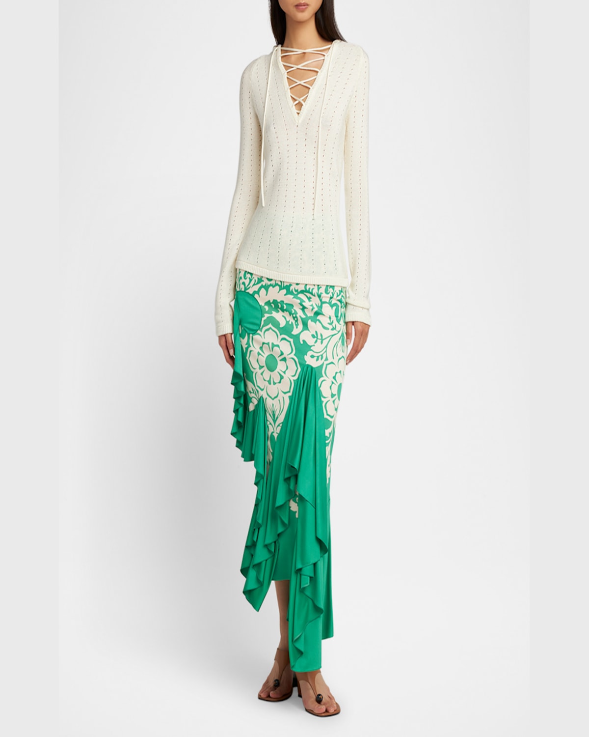Etro Printed Draped Ruffle Maxi Skirt