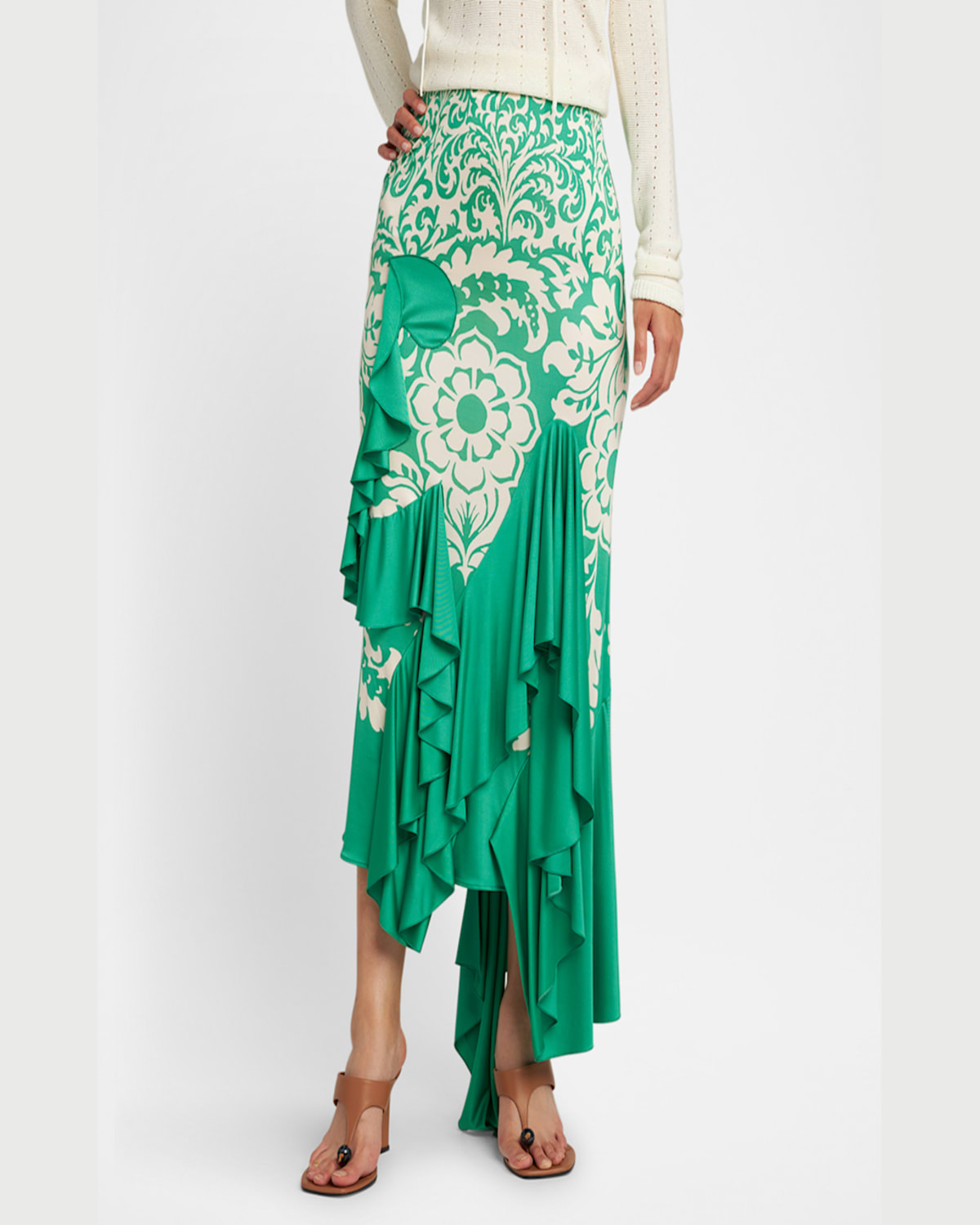 Etro Printed Draped Ruffle Maxi Skirt
