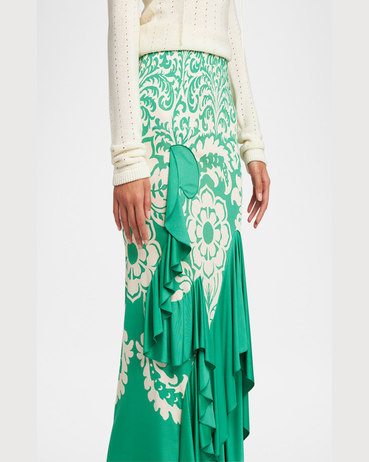 Etro Printed Draped Ruffle Maxi Skirt