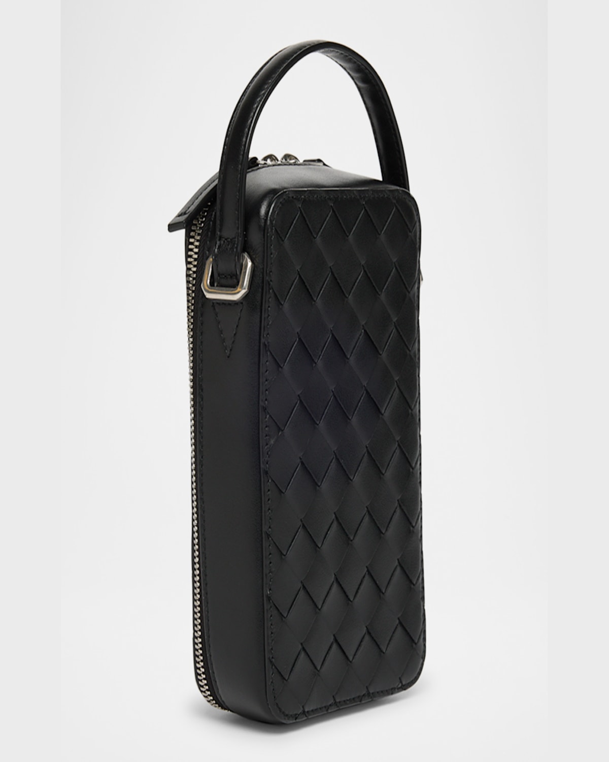 Bottega Veneta Men's Getaway Leather Crossbody Phone Pouch In Titanium