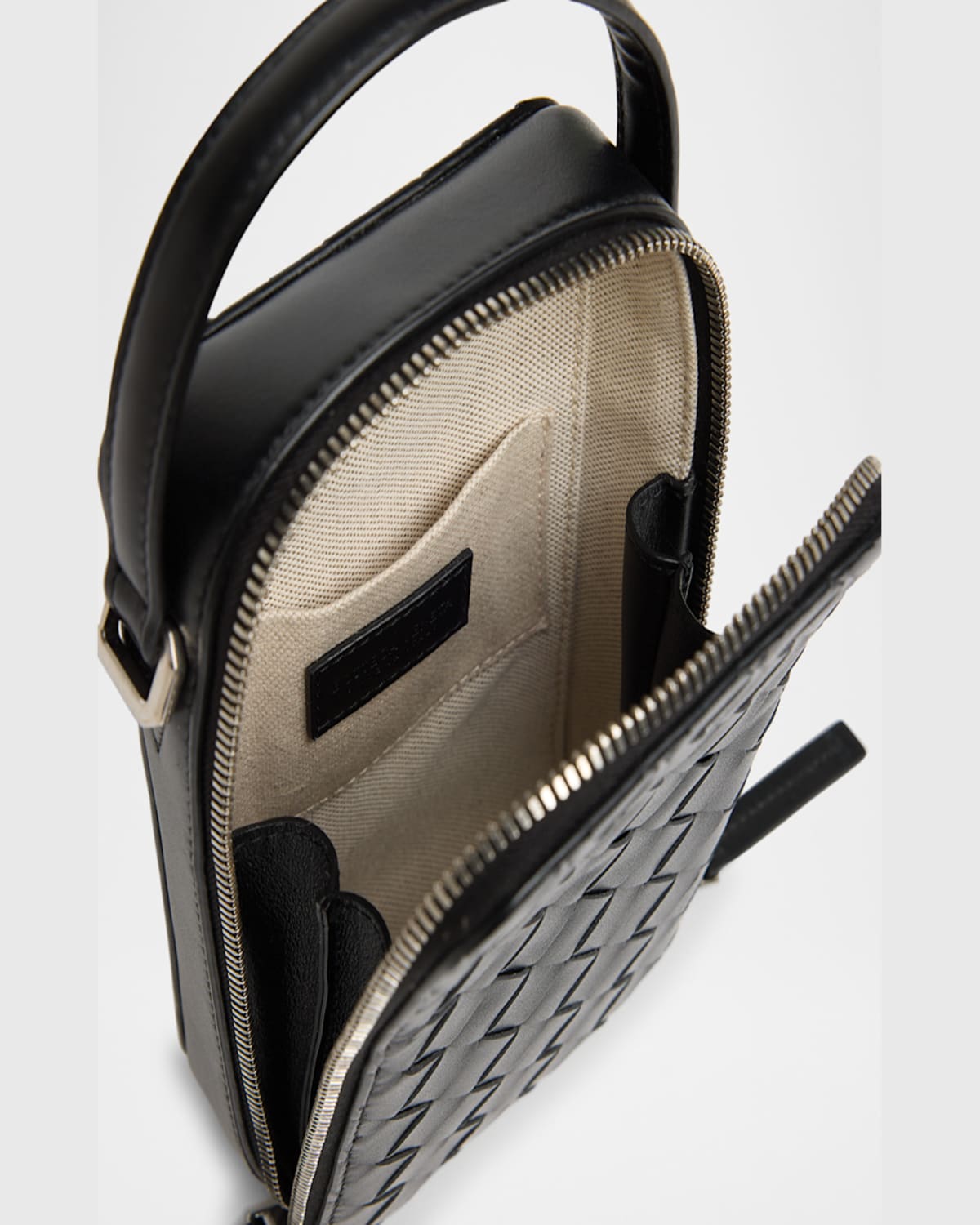 Bottega Veneta Men's Getaway Leather Crossbody Phone Pouch In Titanium